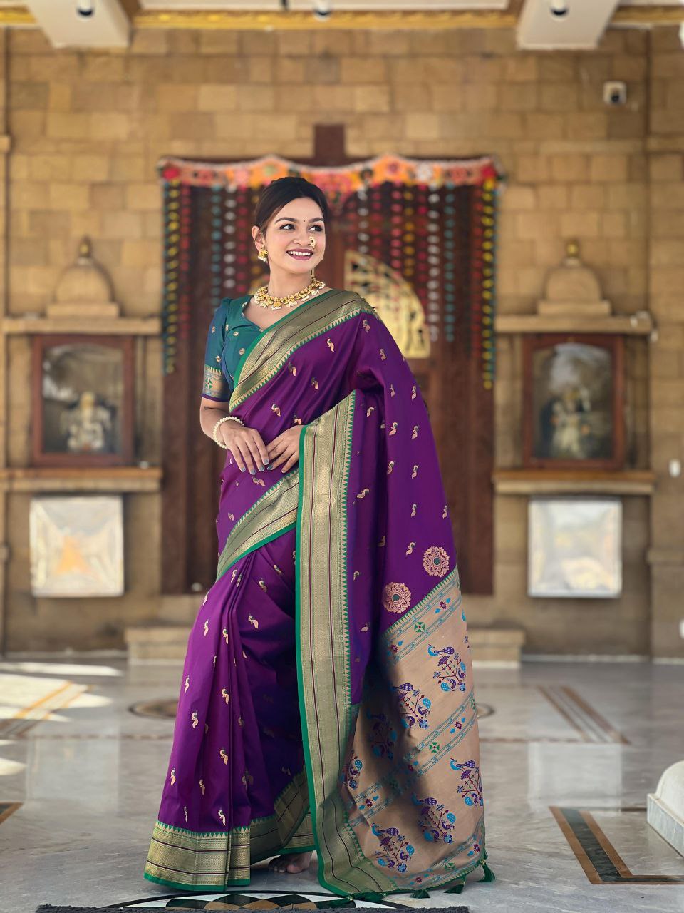 Grape Purple Wedding Wear Soft Paithani Silk Saree