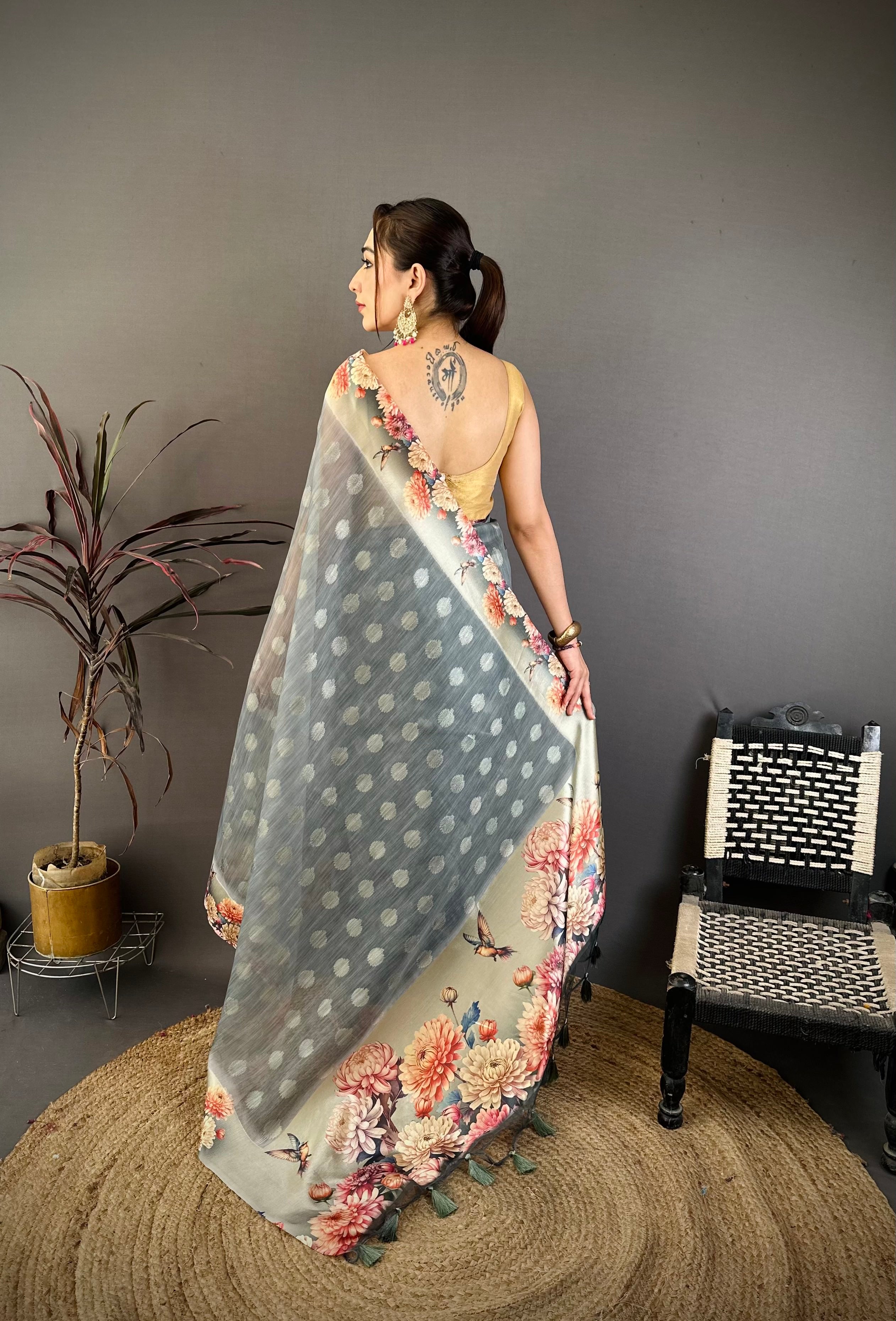 Gray Designer Cotton Saree