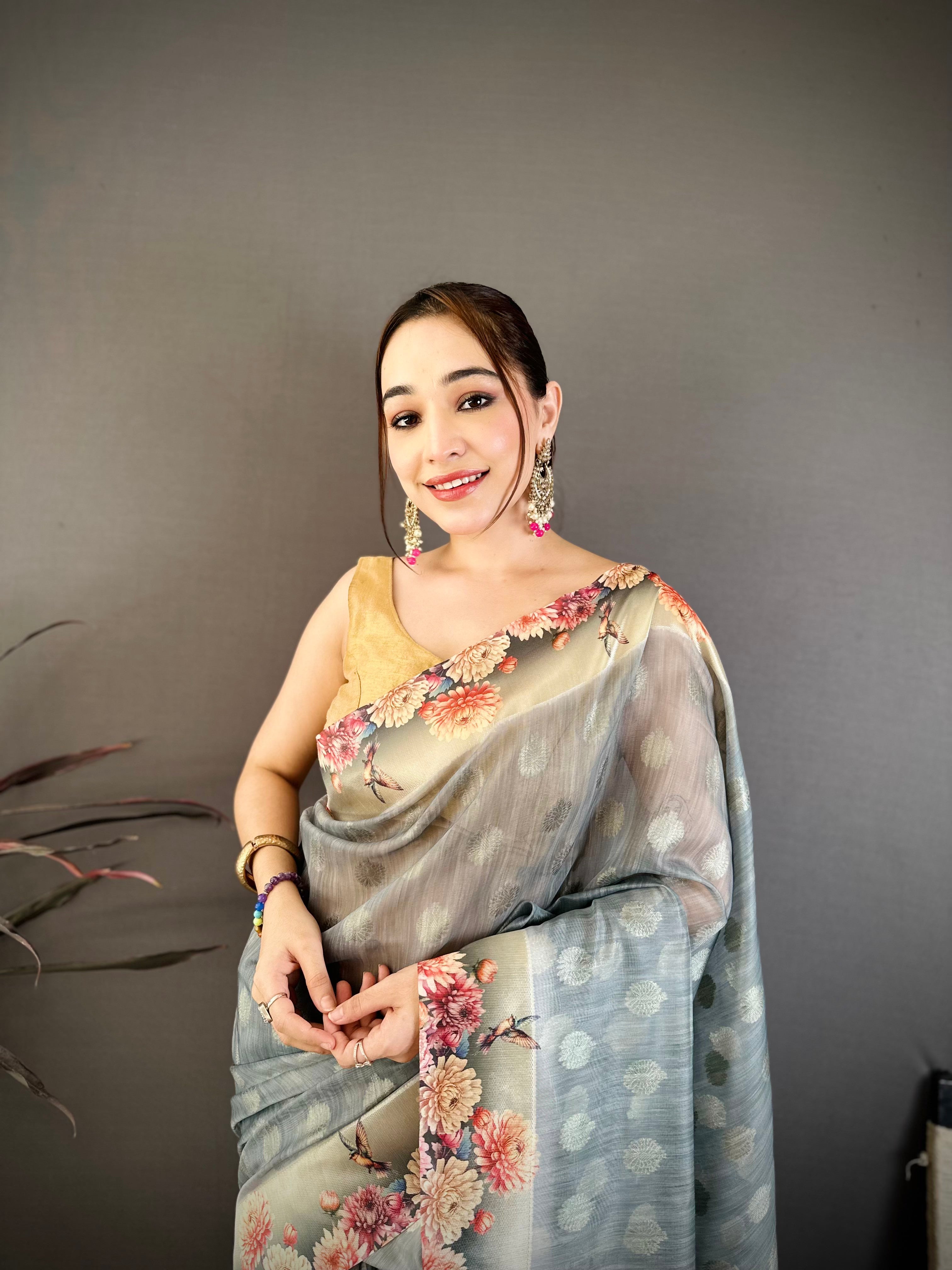 Gray Designer Cotton Saree