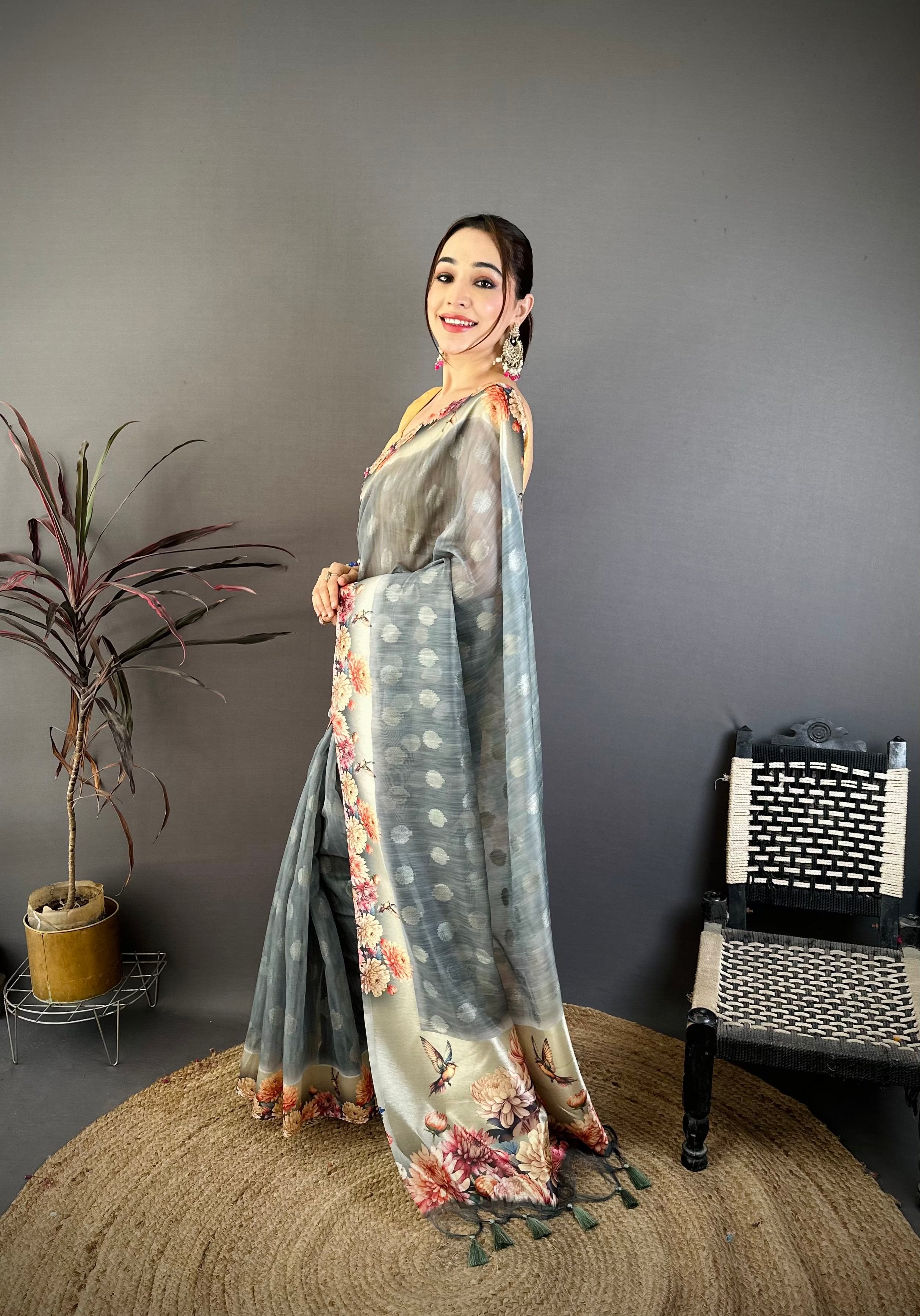 Gray Designer Cotton Saree