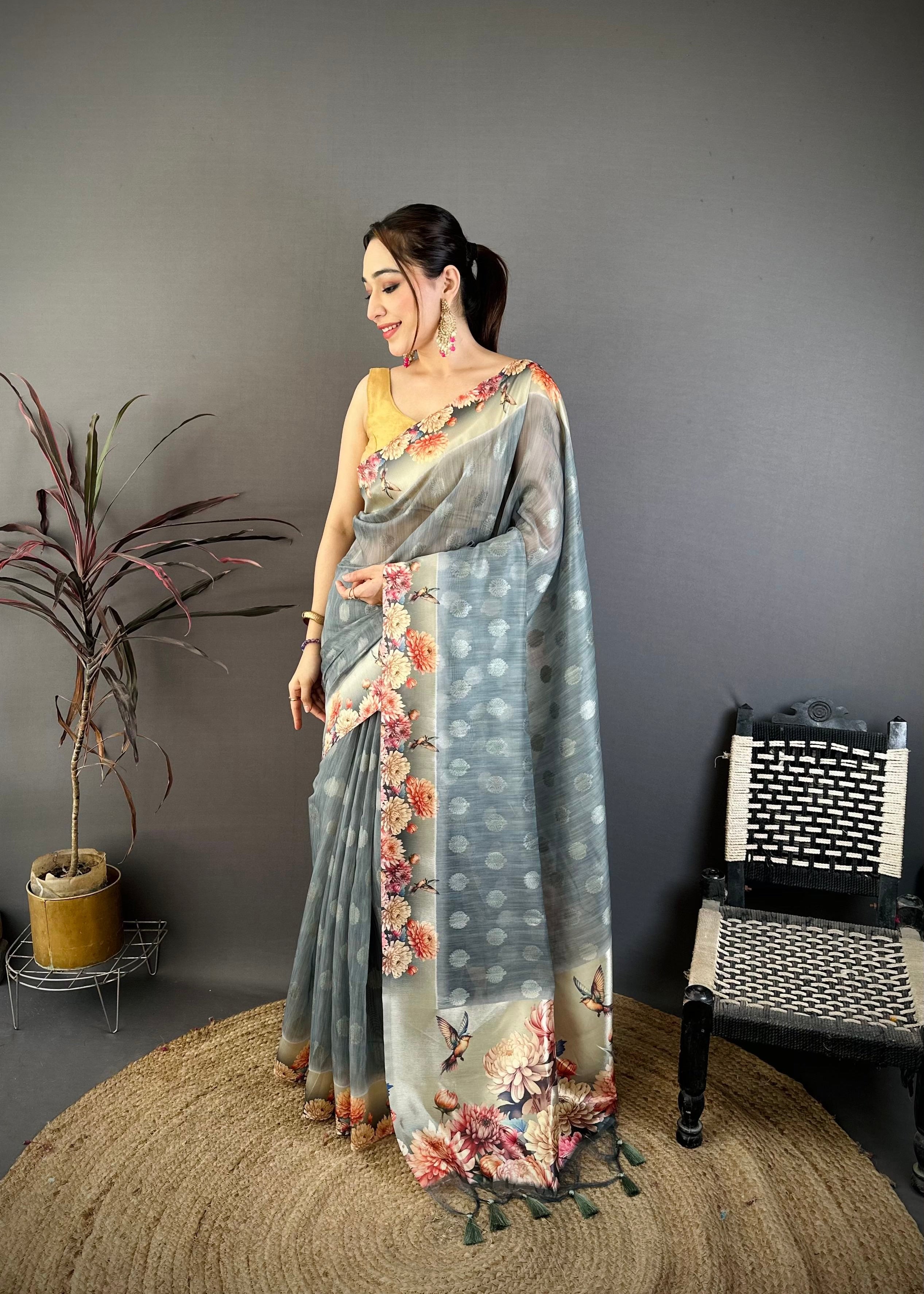 Gray Designer Cotton Saree