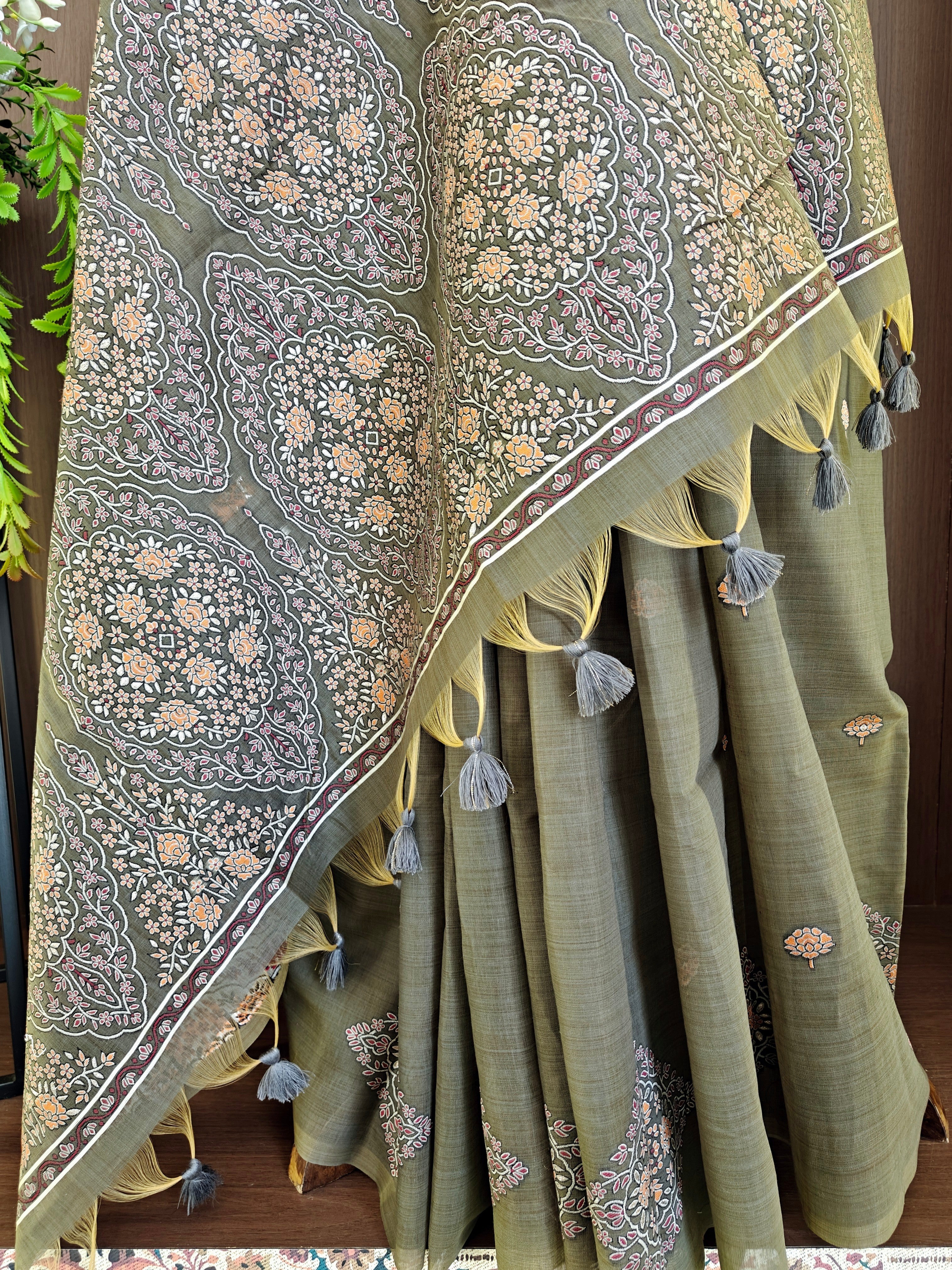 Gray Resham Woven Muga Cotton Saree