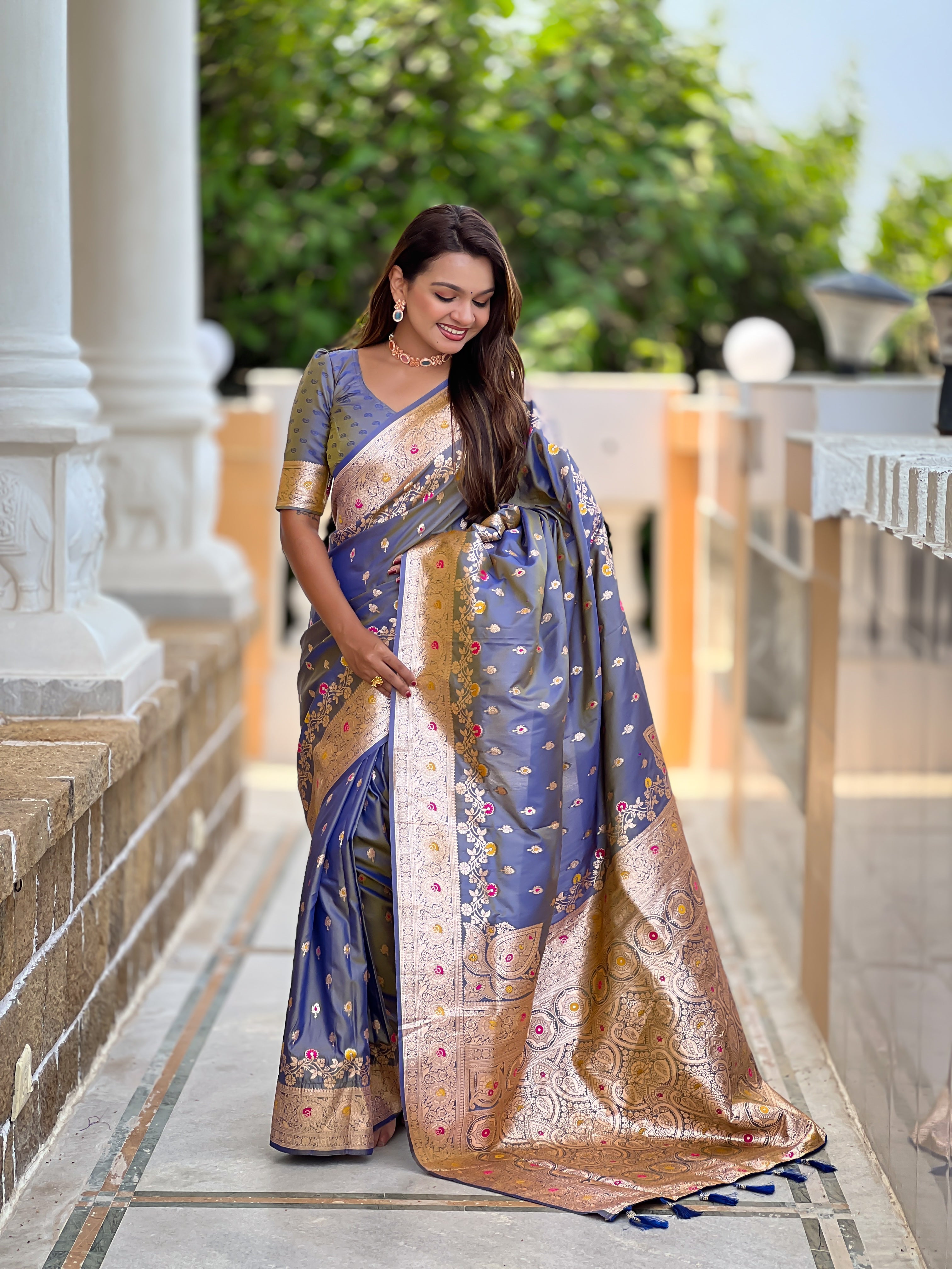 Gray Soft Banarasi Silk Saree