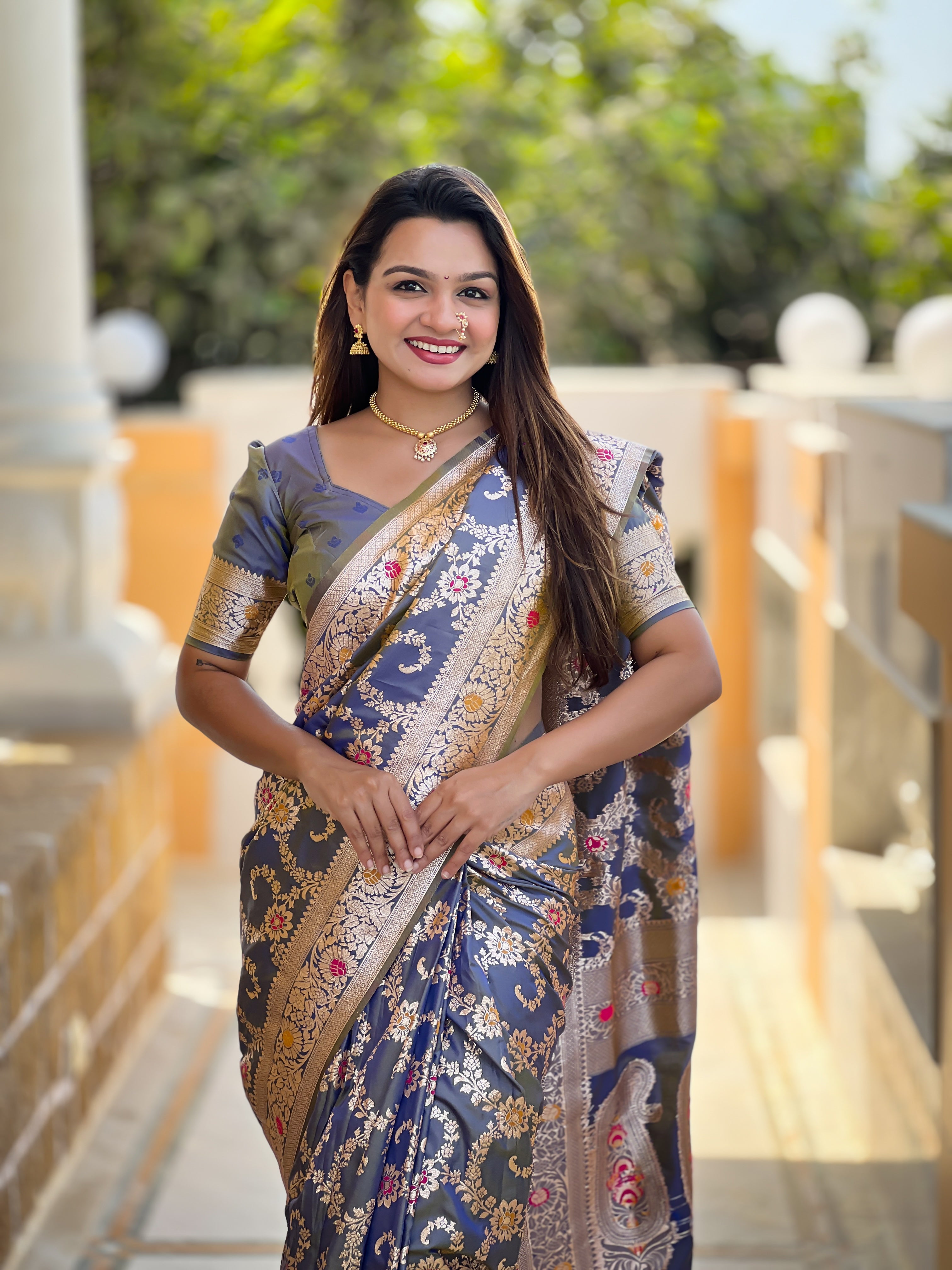 Gray Soft Banarasi Silk Saree