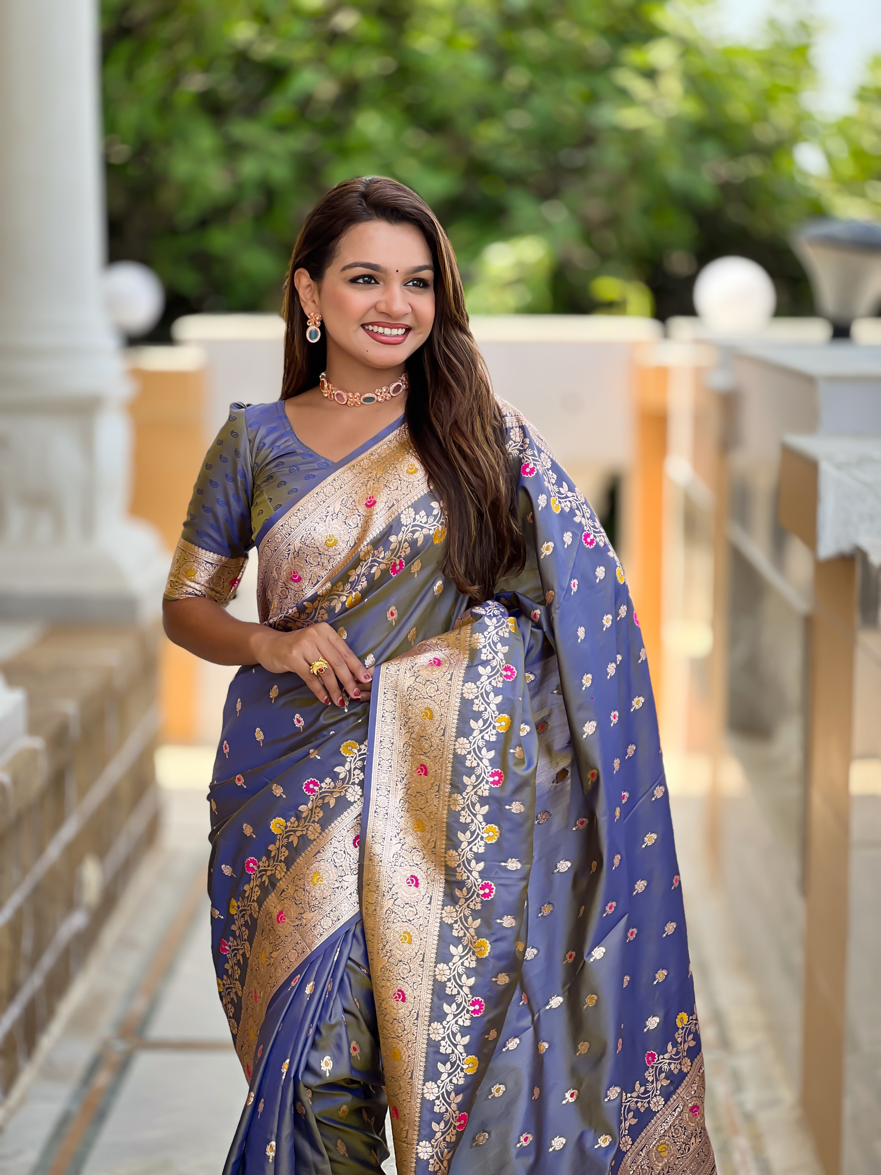 Gray Soft Banarasi Silk Saree