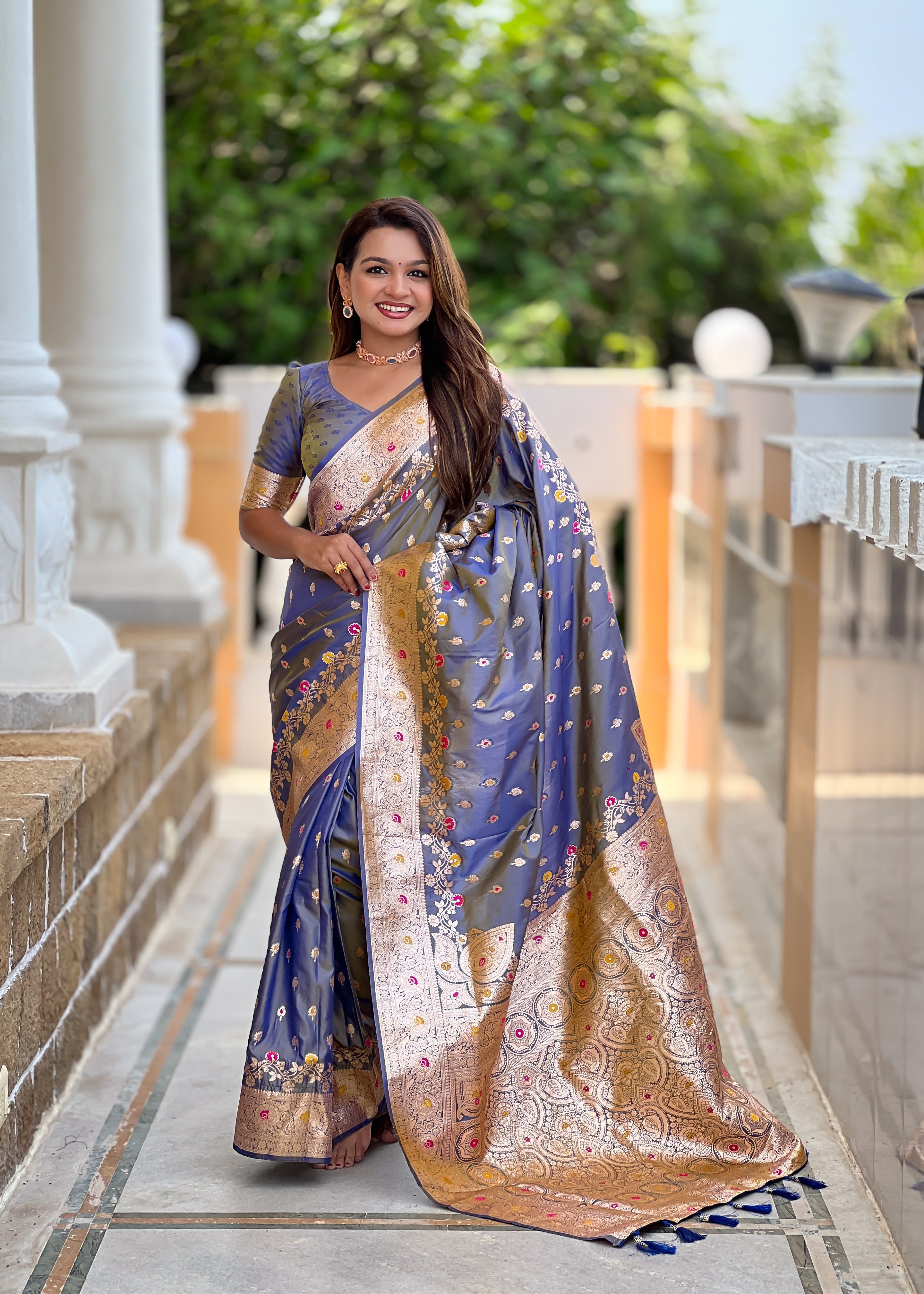 Gray Soft Banarasi Silk Saree