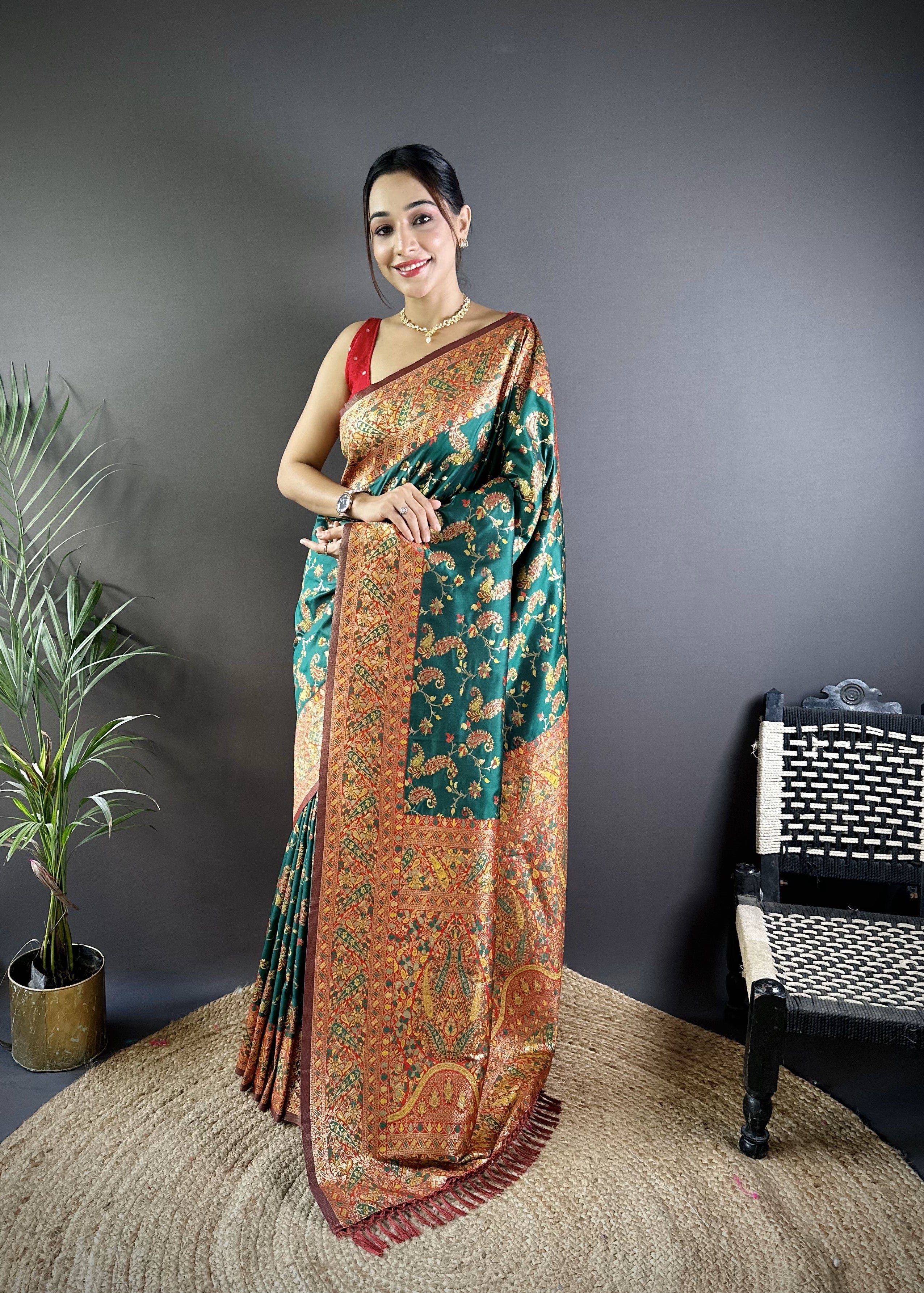 Green Banarasi Katan Satin Silk Saree