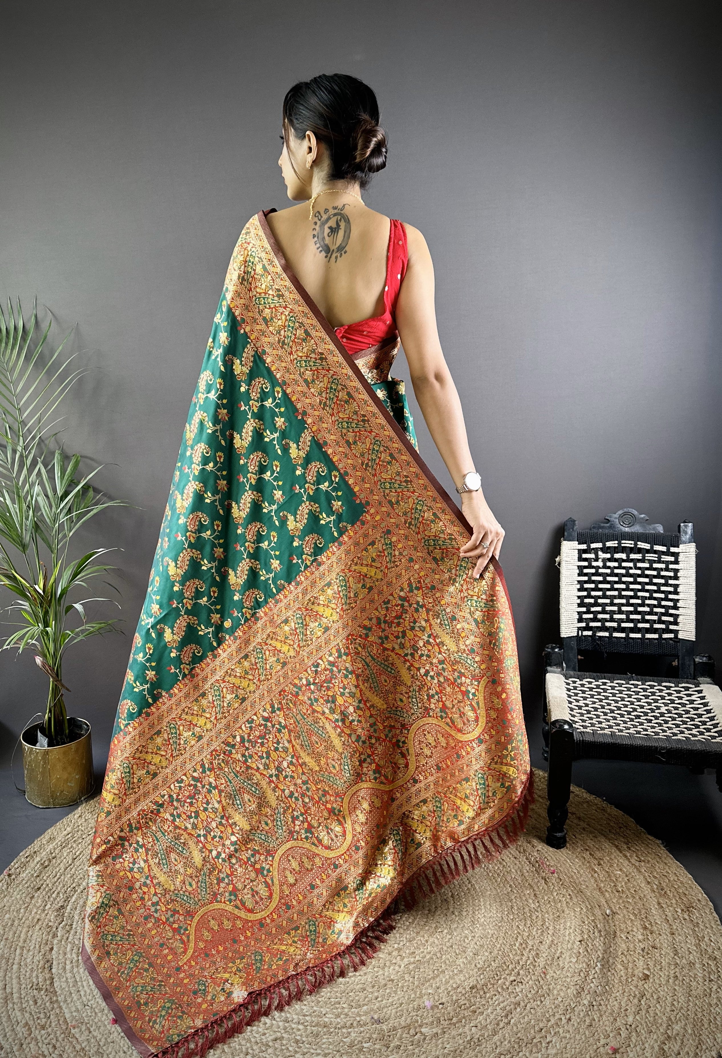 Green Banarasi Katan Satin Silk Saree