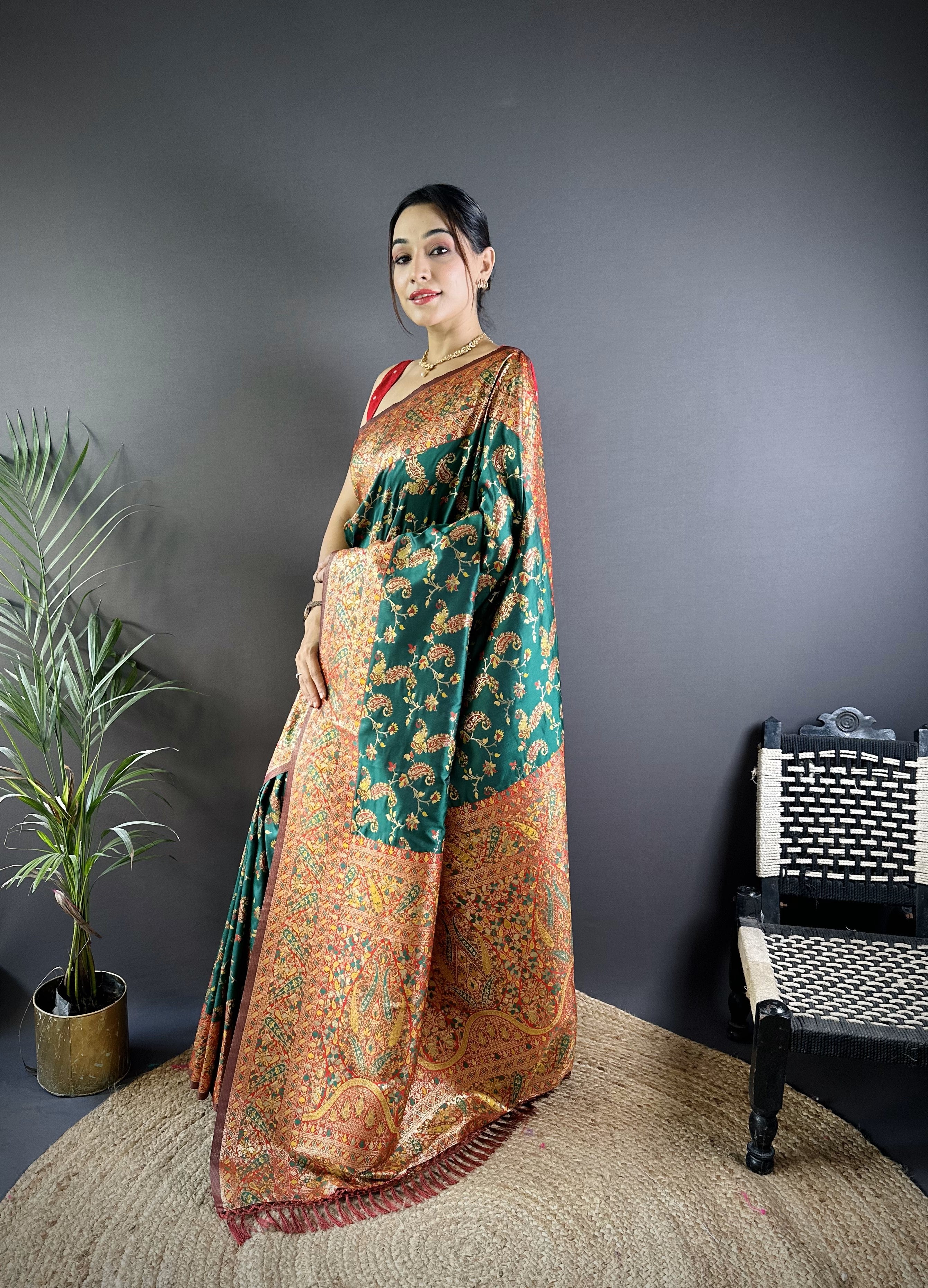 Green Banarasi Katan Satin Silk Saree