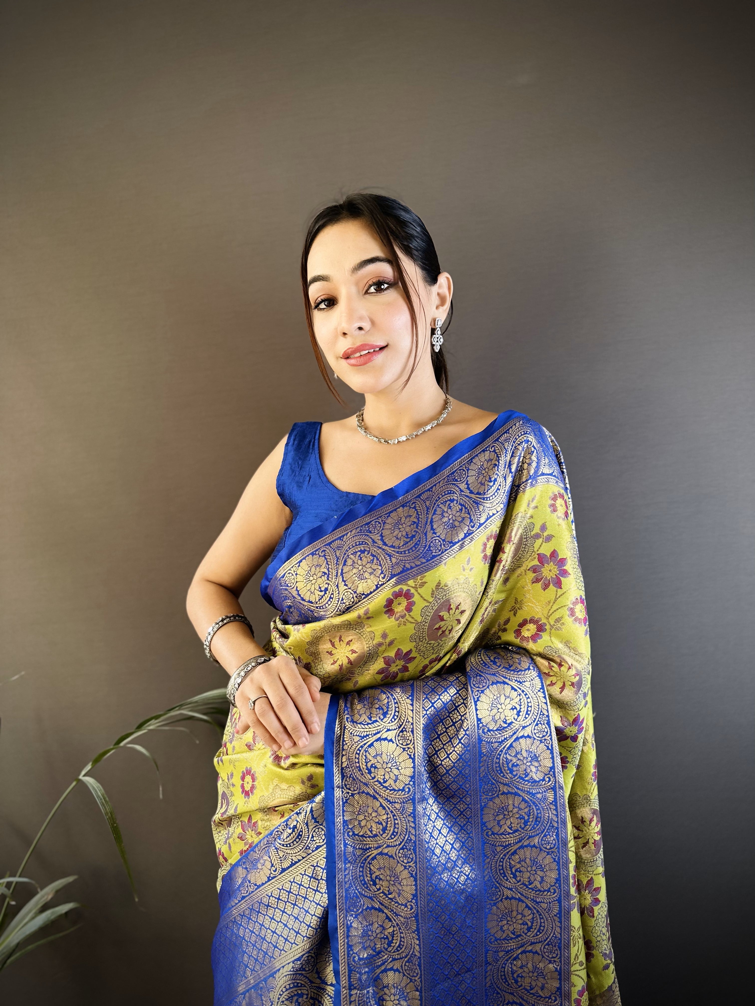 Green & Blue Kanjivaram Tissue Silk Saree