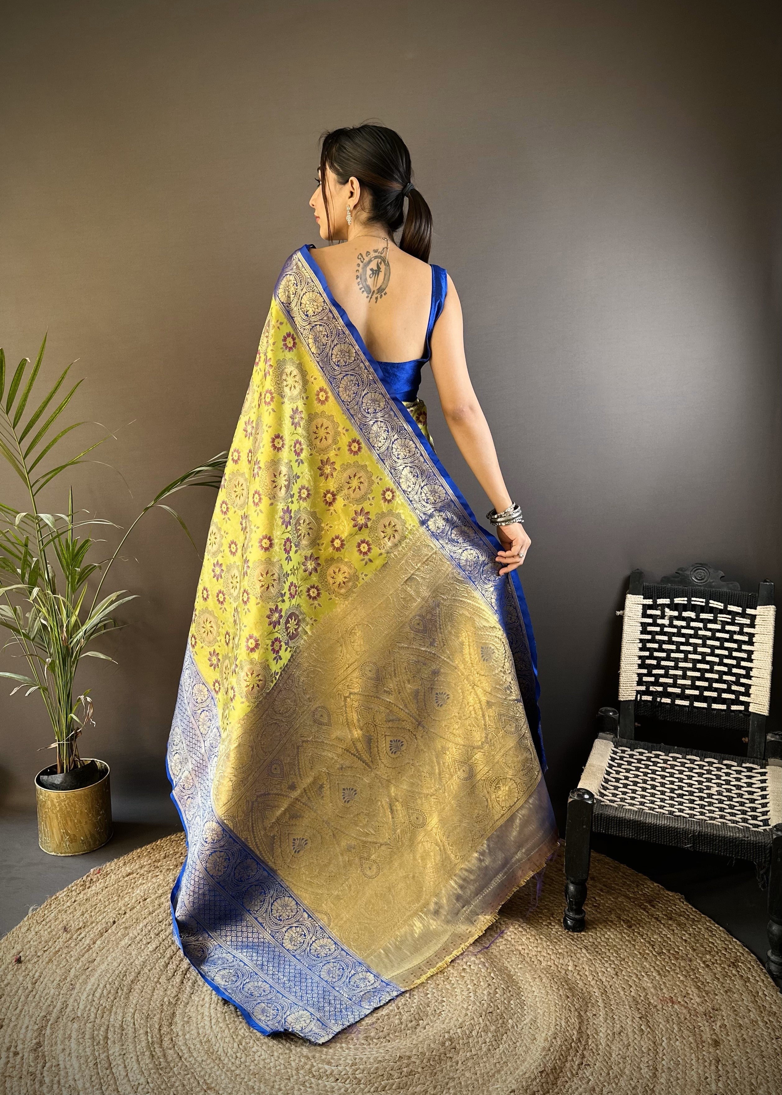 Green & Blue Kanjivaram Tissue Silk Saree