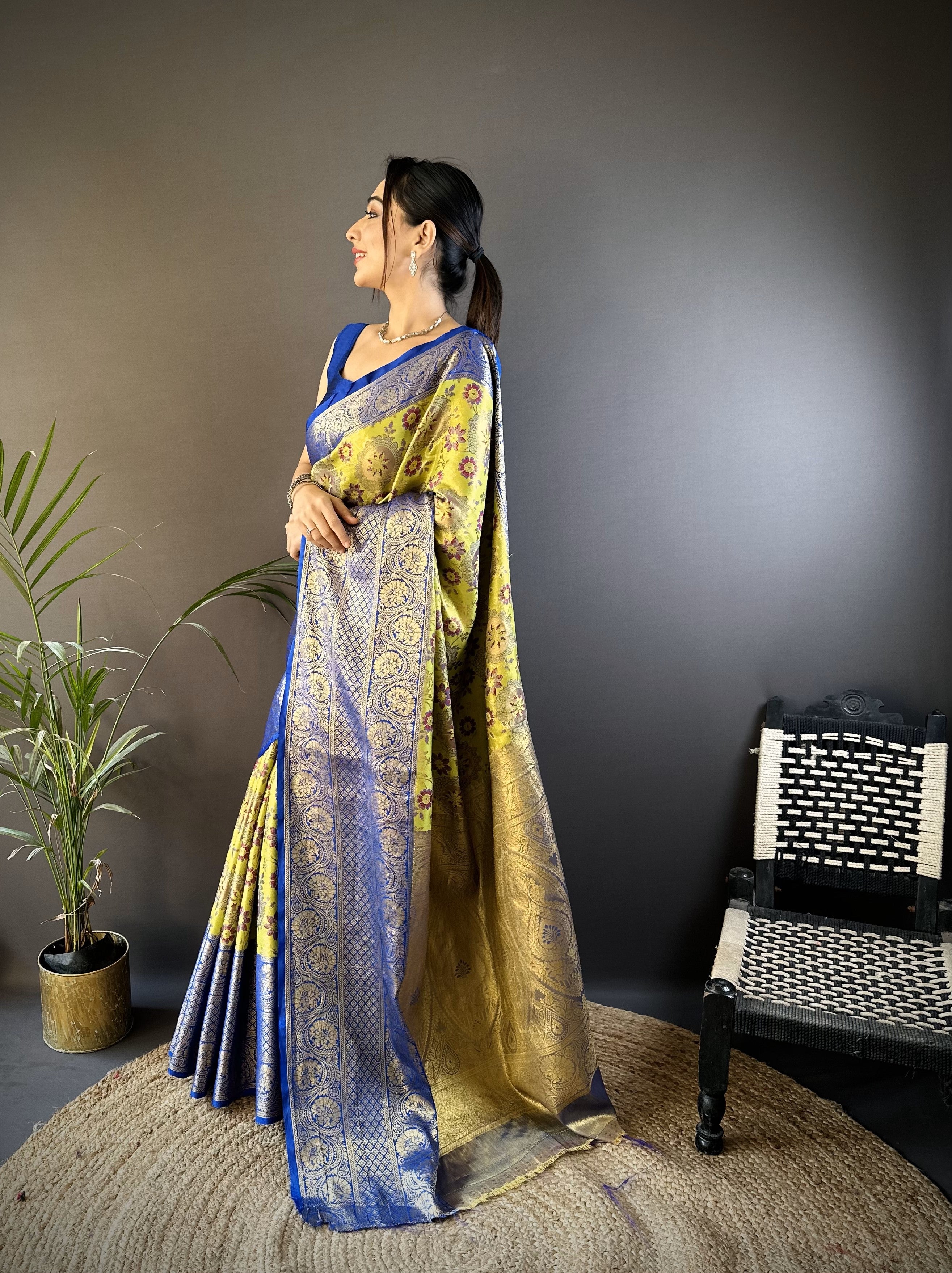 Green & Blue Kanjivaram Tissue Silk Saree