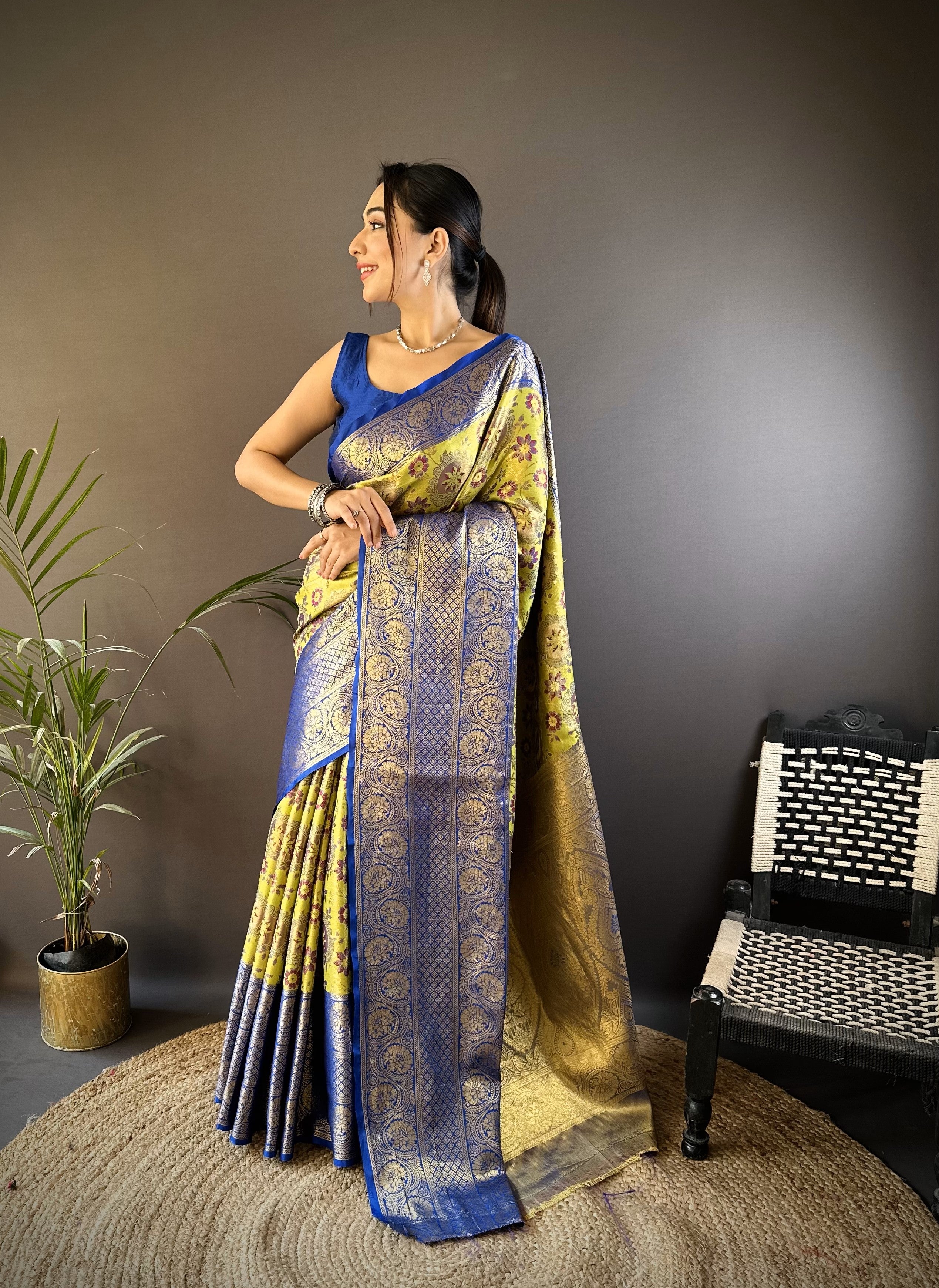 Green & Blue Kanjivaram Tissue Silk Saree