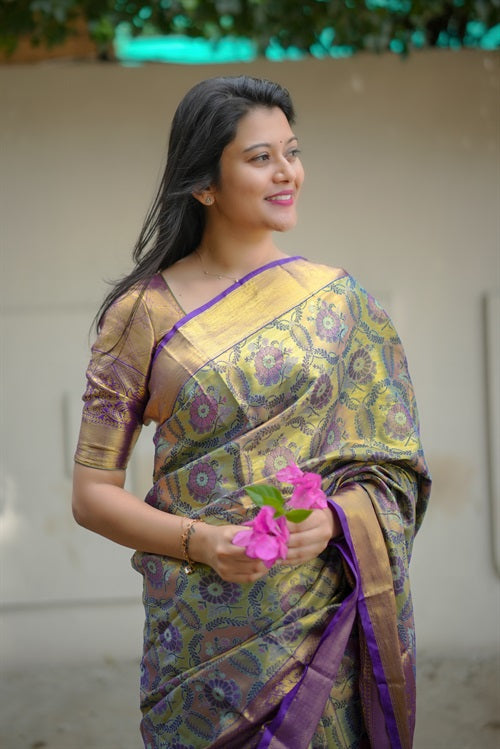 Green Bridal Kanjivaram Semi Silk Saree