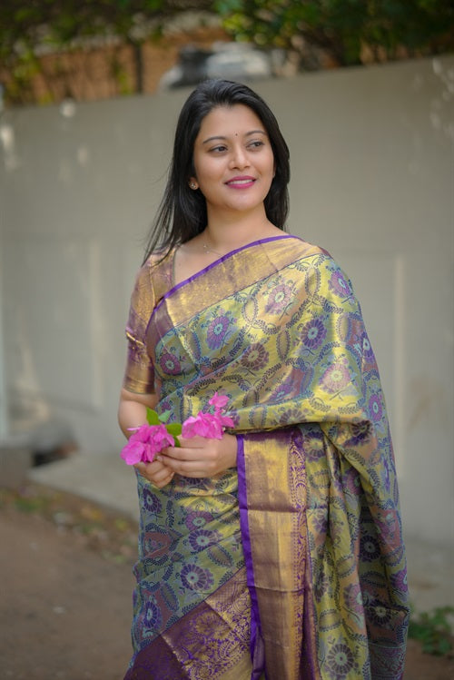 Green Bridal Kanjivaram Semi Silk Saree