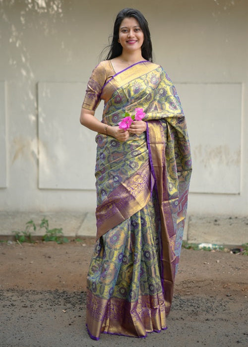 Green Bridal Kanjivaram Semi Silk Saree