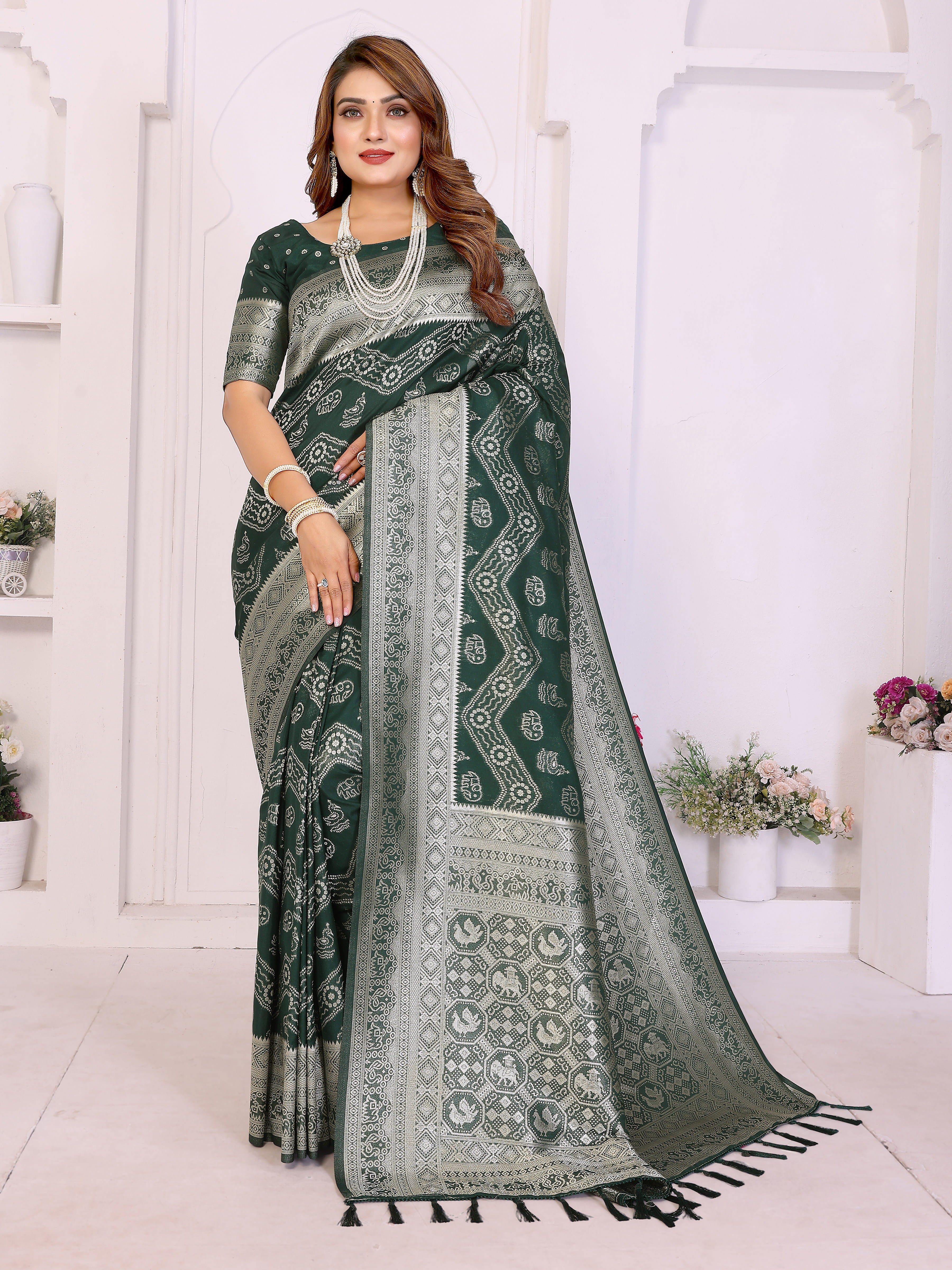 Green Georgette Silk Leheriya Zari Weaving Saree