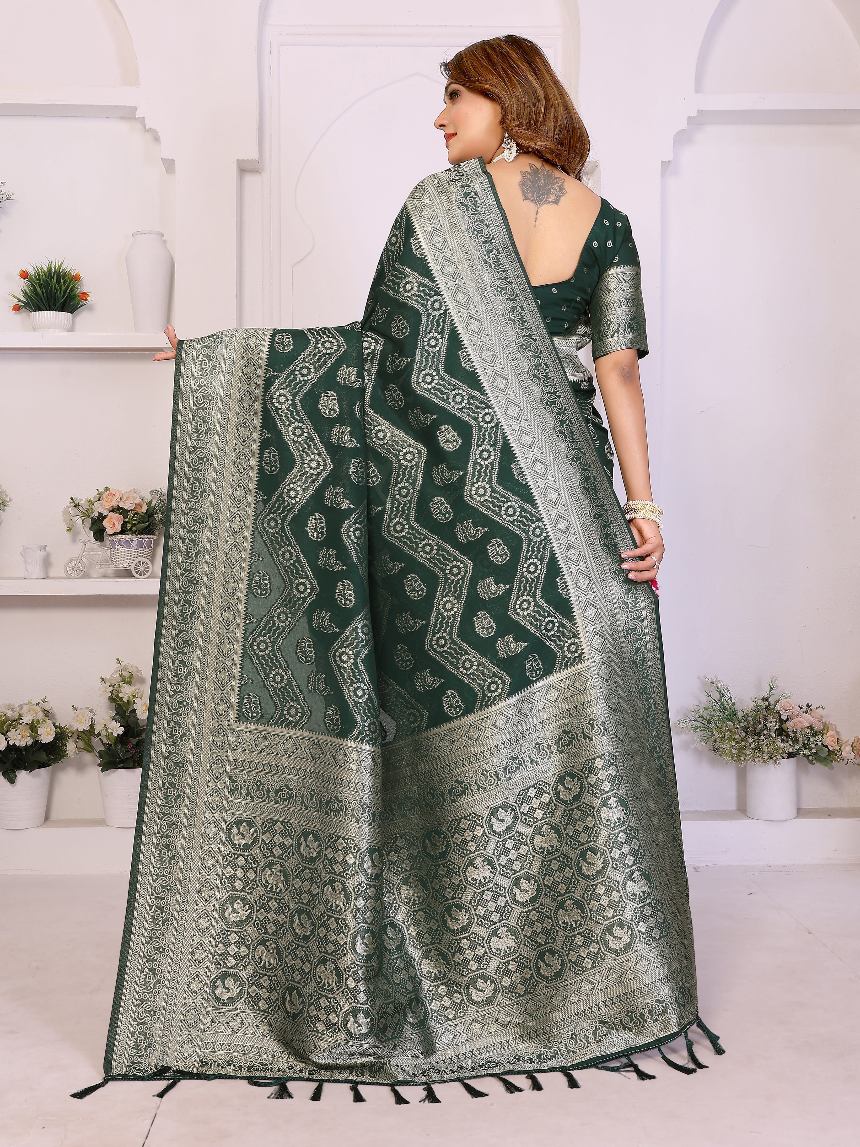 Green Georgette Silk Leheriya Zari Weaving Saree