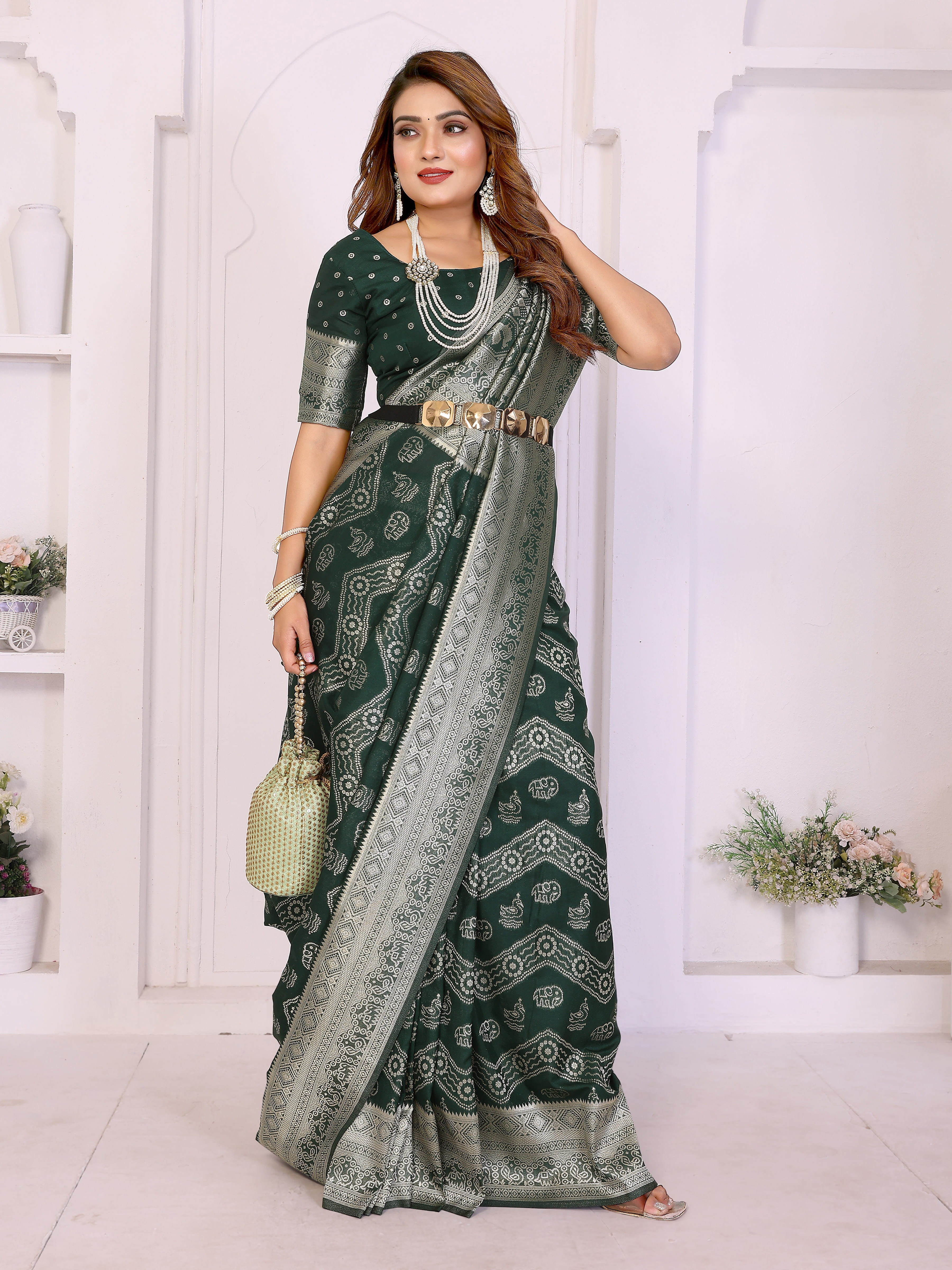 Green Georgette Silk Leheriya Zari Weaving Saree