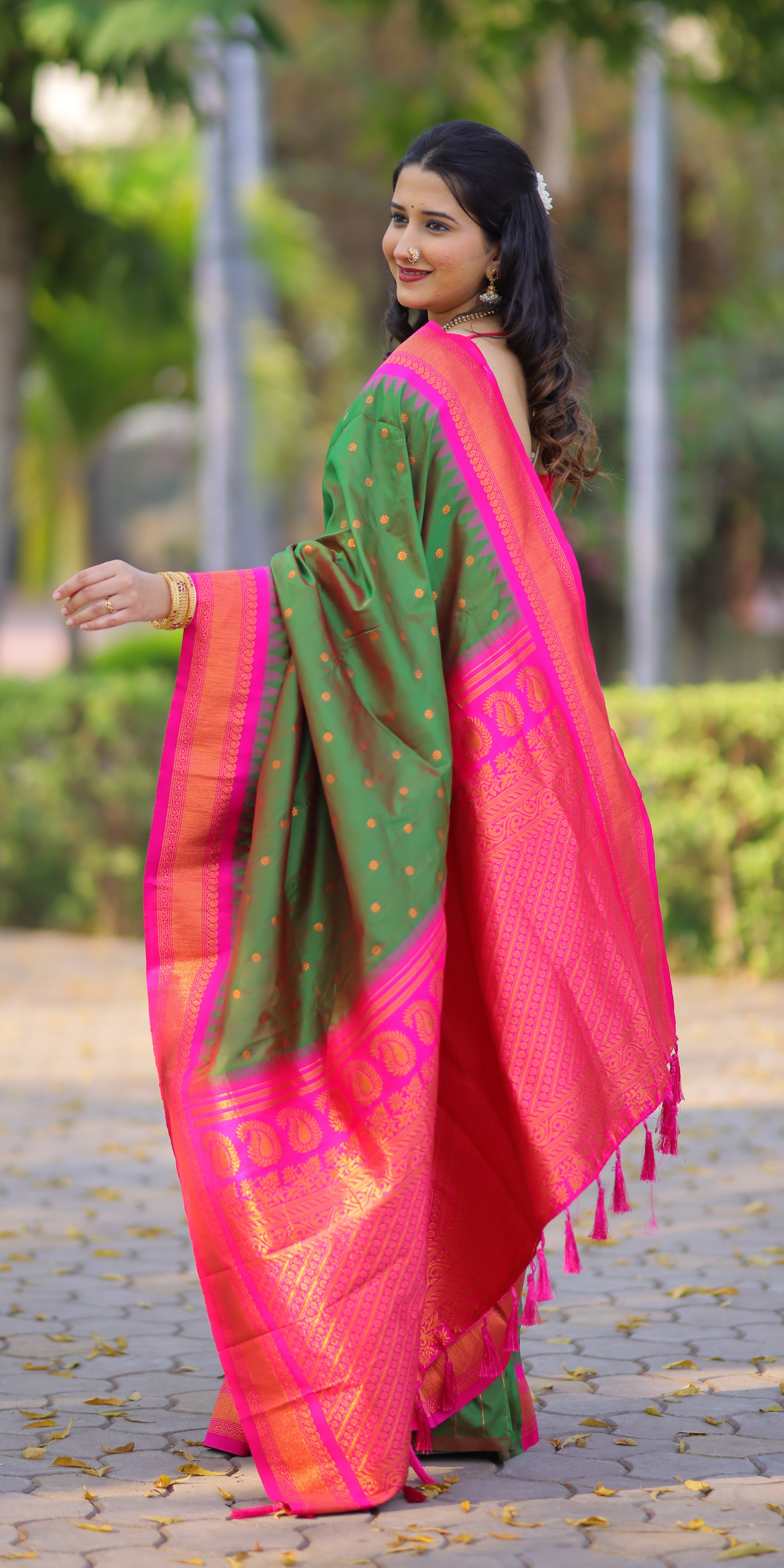 Green Kanji Gadwal Silk Saree