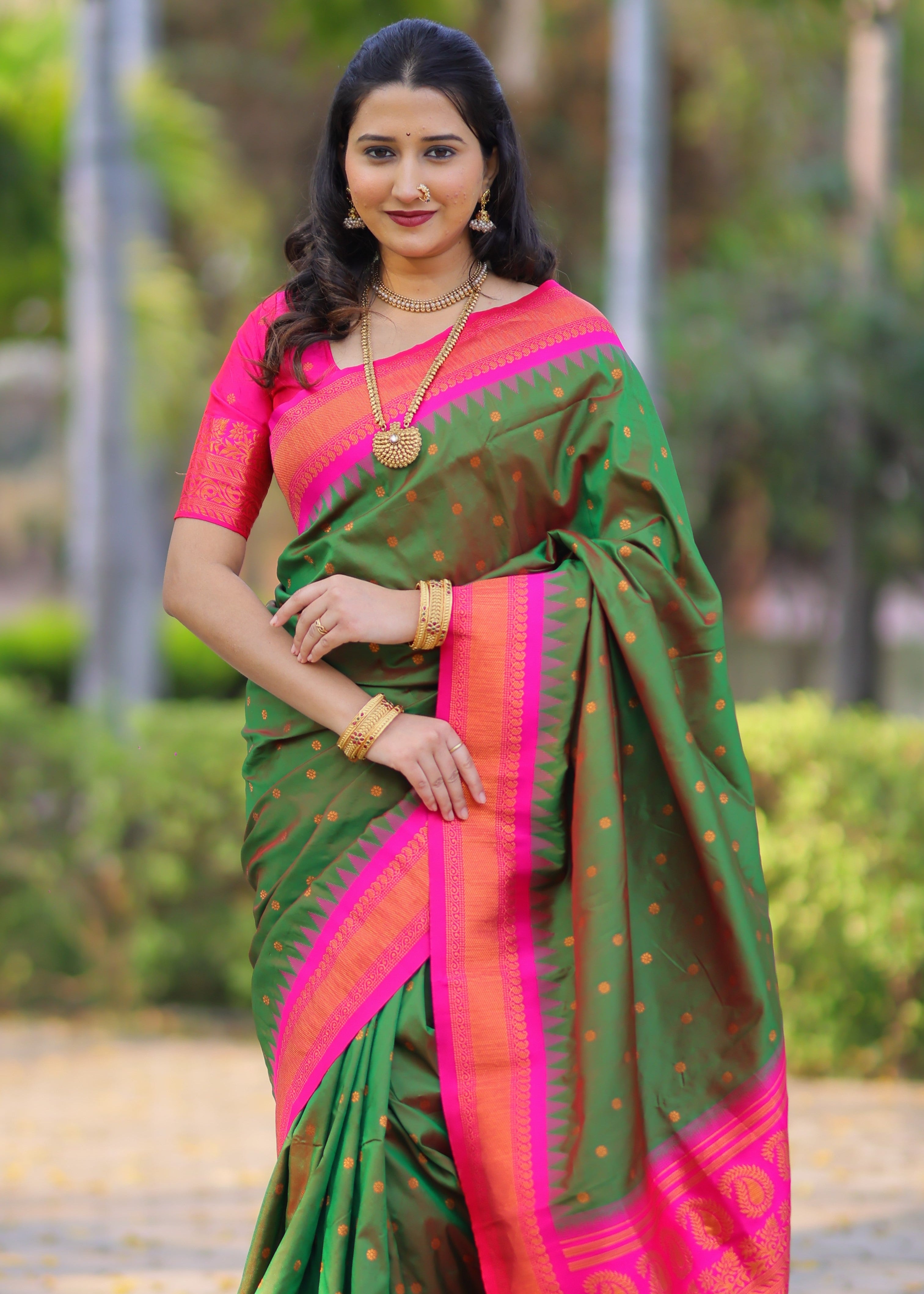 Green Kanji Gadwal Silk Saree