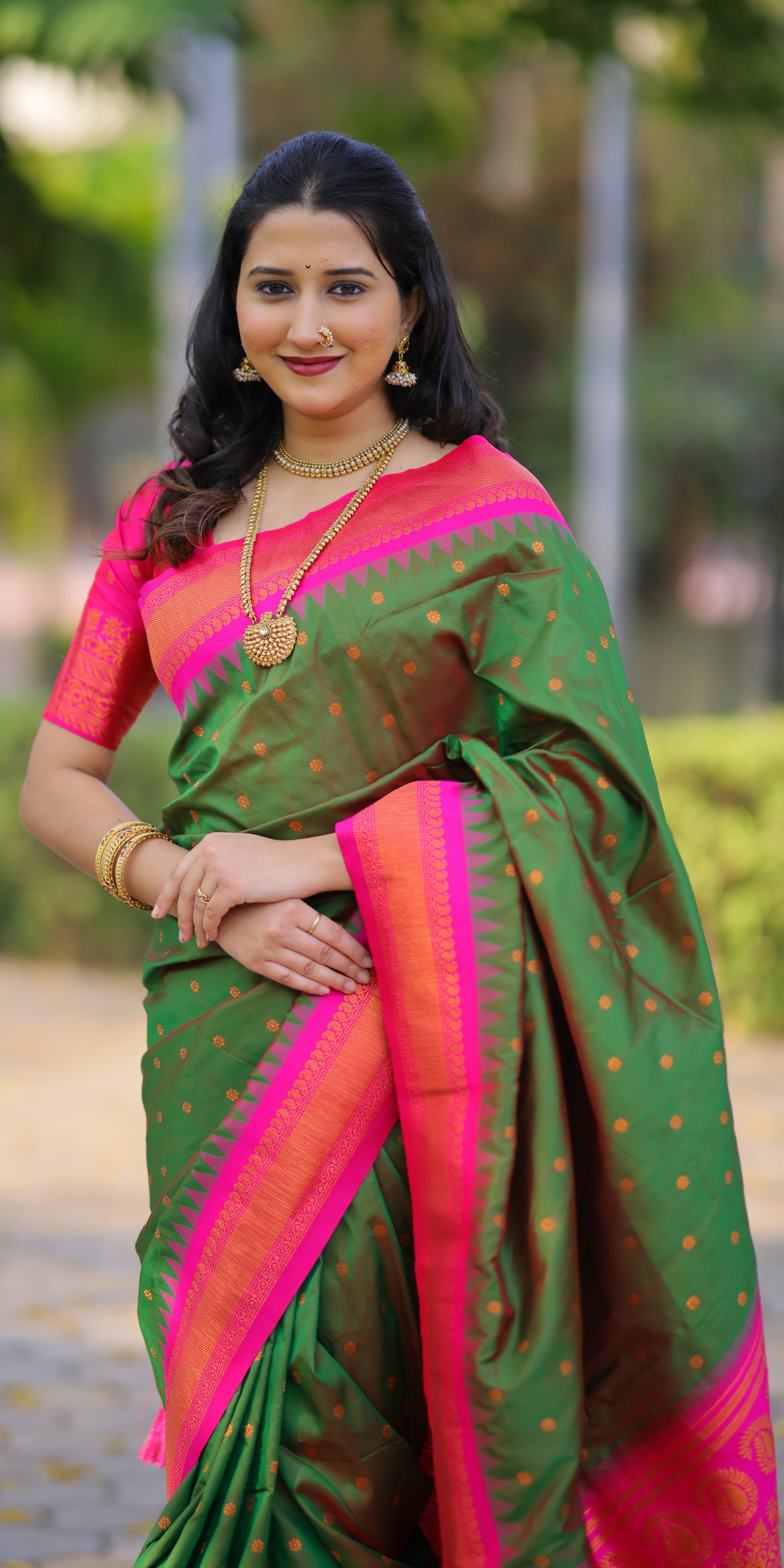 Green Kanji Gadwal Silk Saree