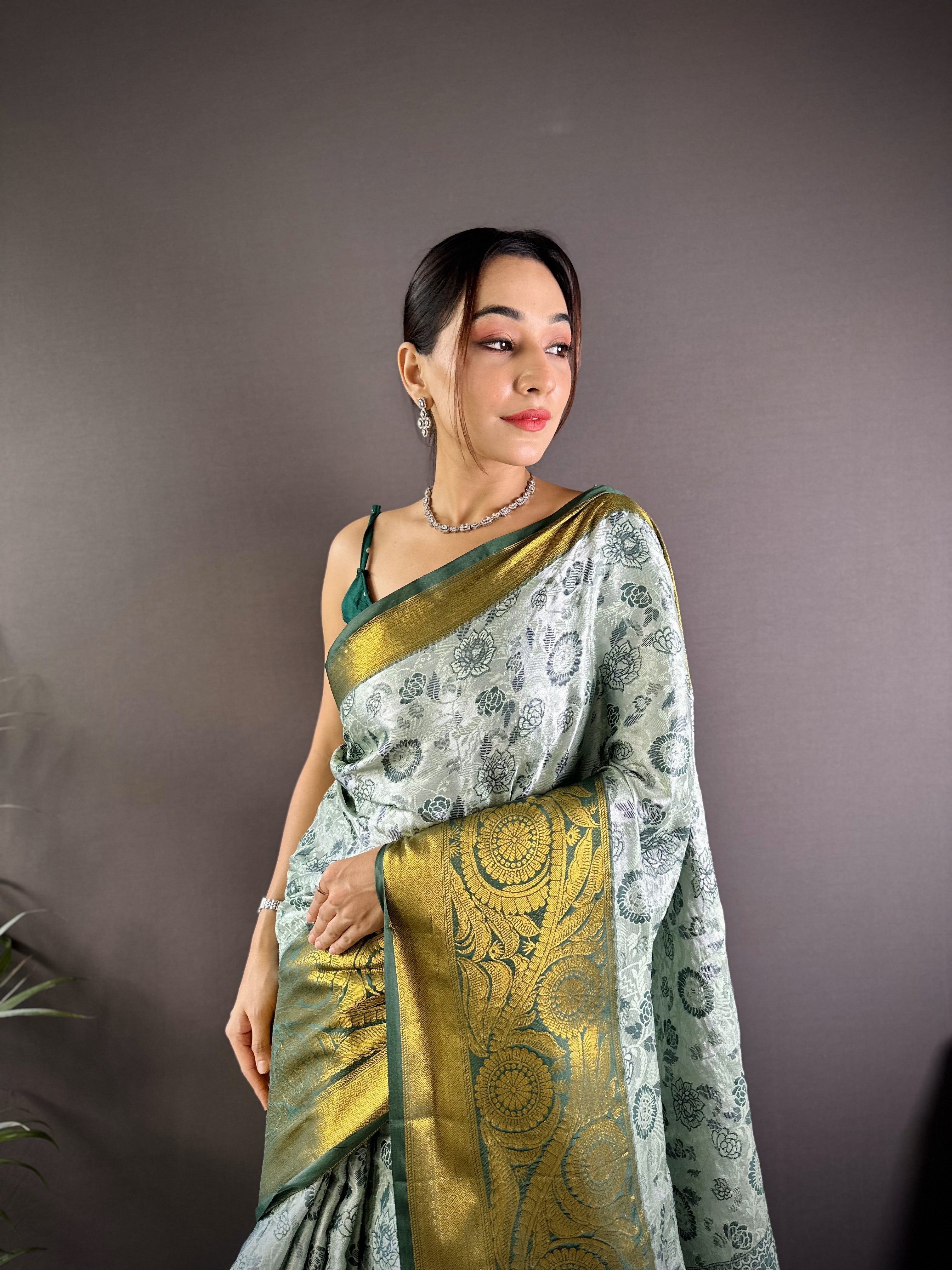 Green Kanjivaram Tissue Silk Saree