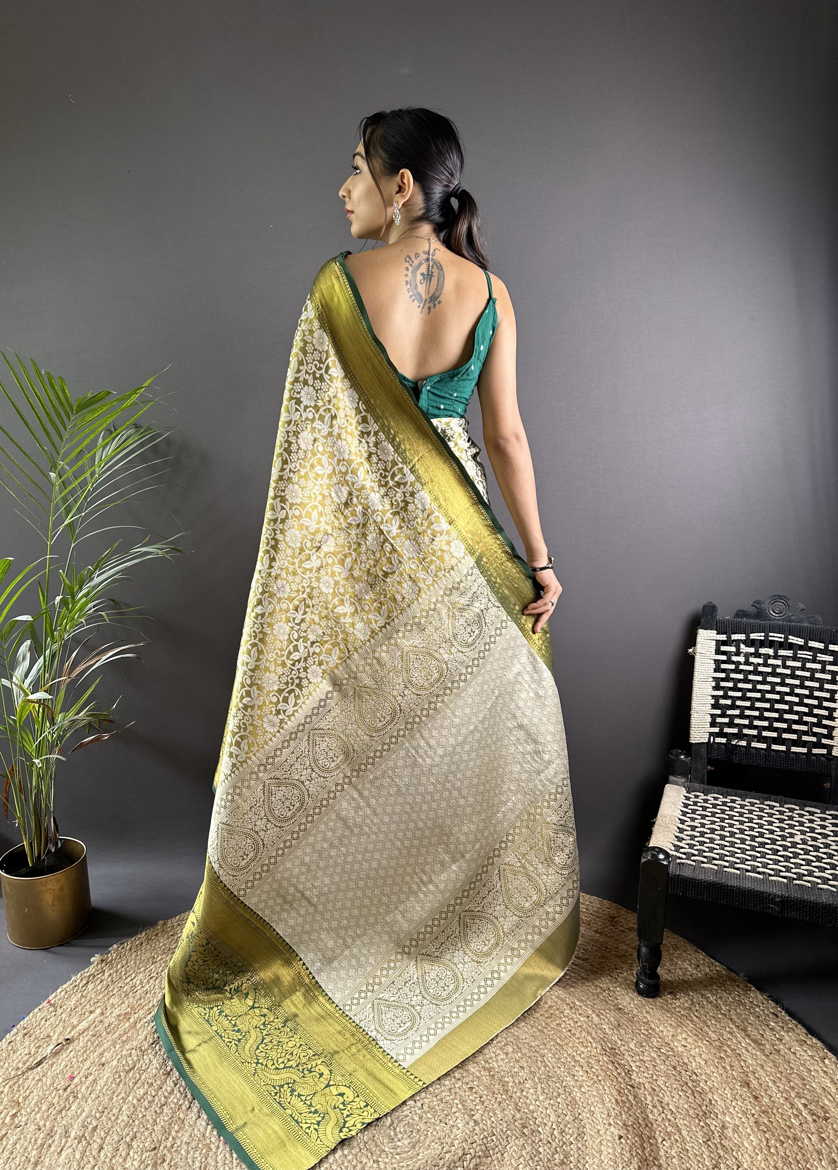 Green Kanjivaram Tissue Silk Saree
