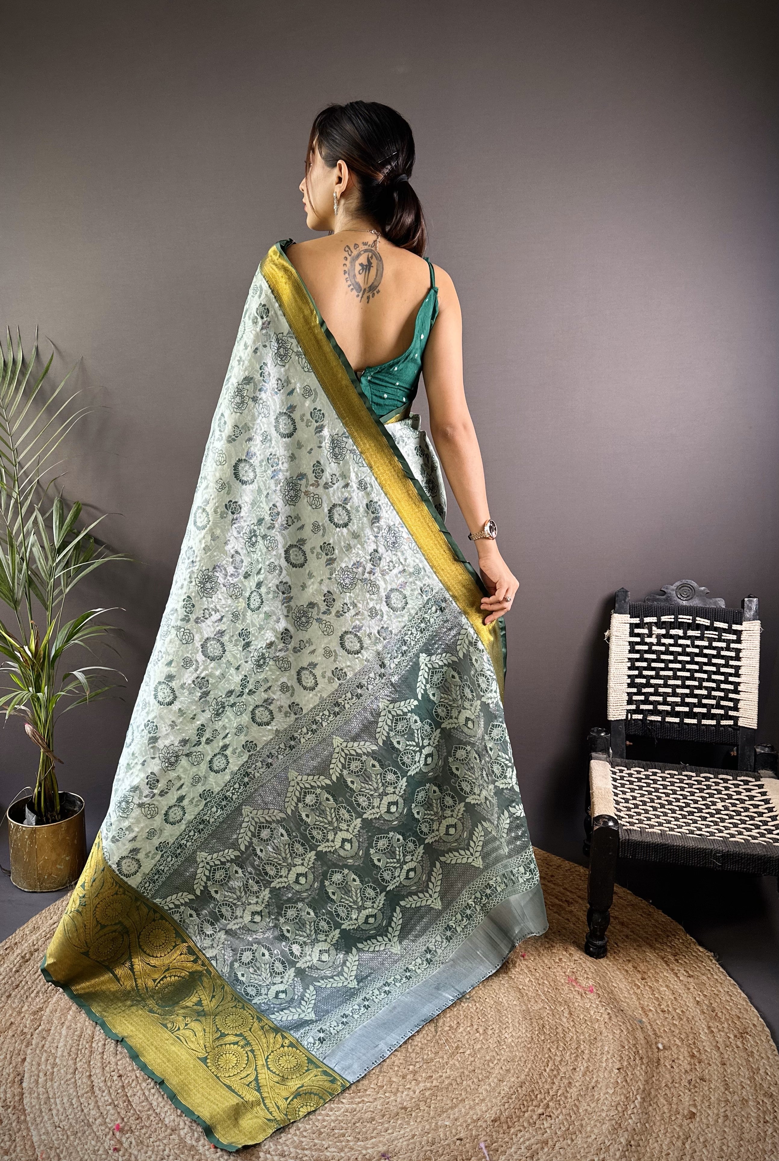 Green Kanjivaram Tissue Silk Saree