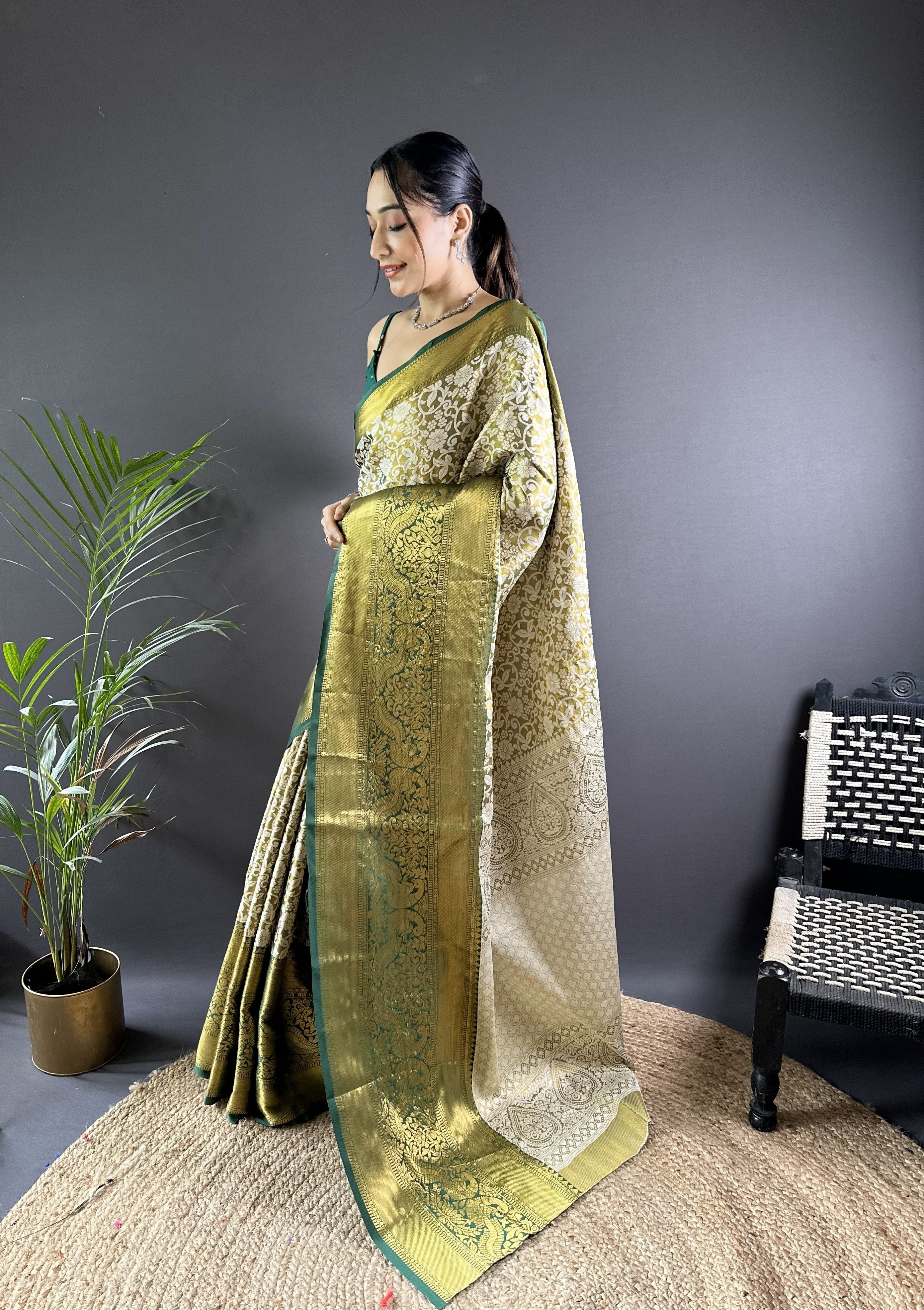 Green Kanjivaram Tissue Silk Saree