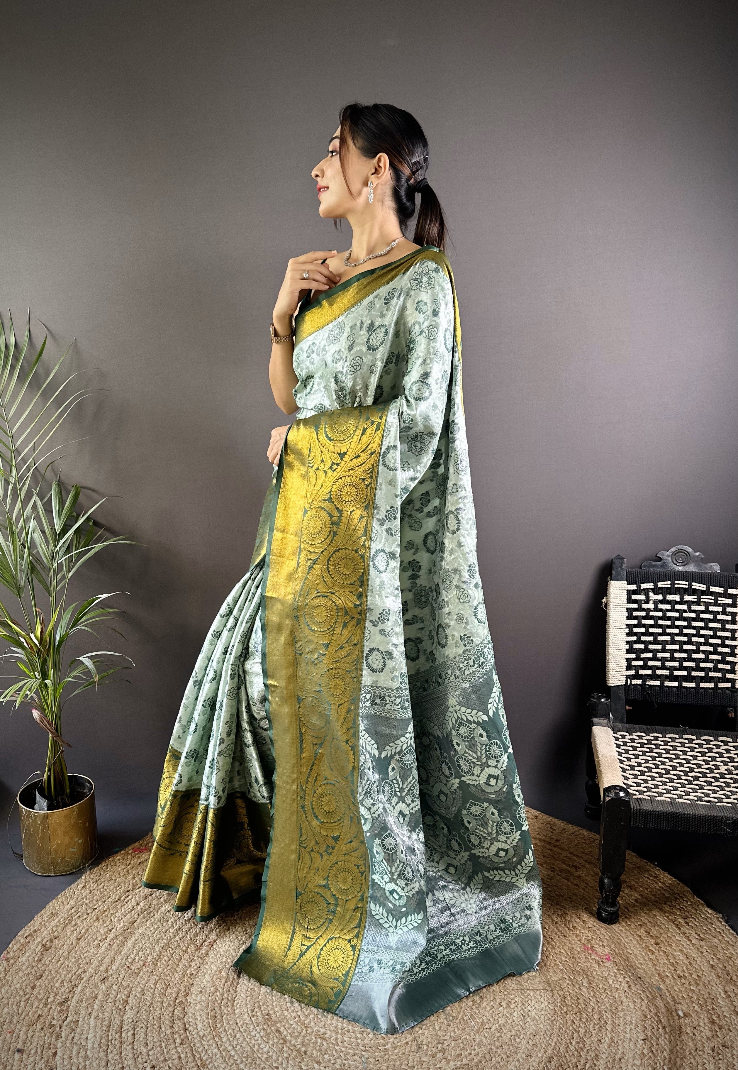 Green Kanjivaram Tissue Silk Saree