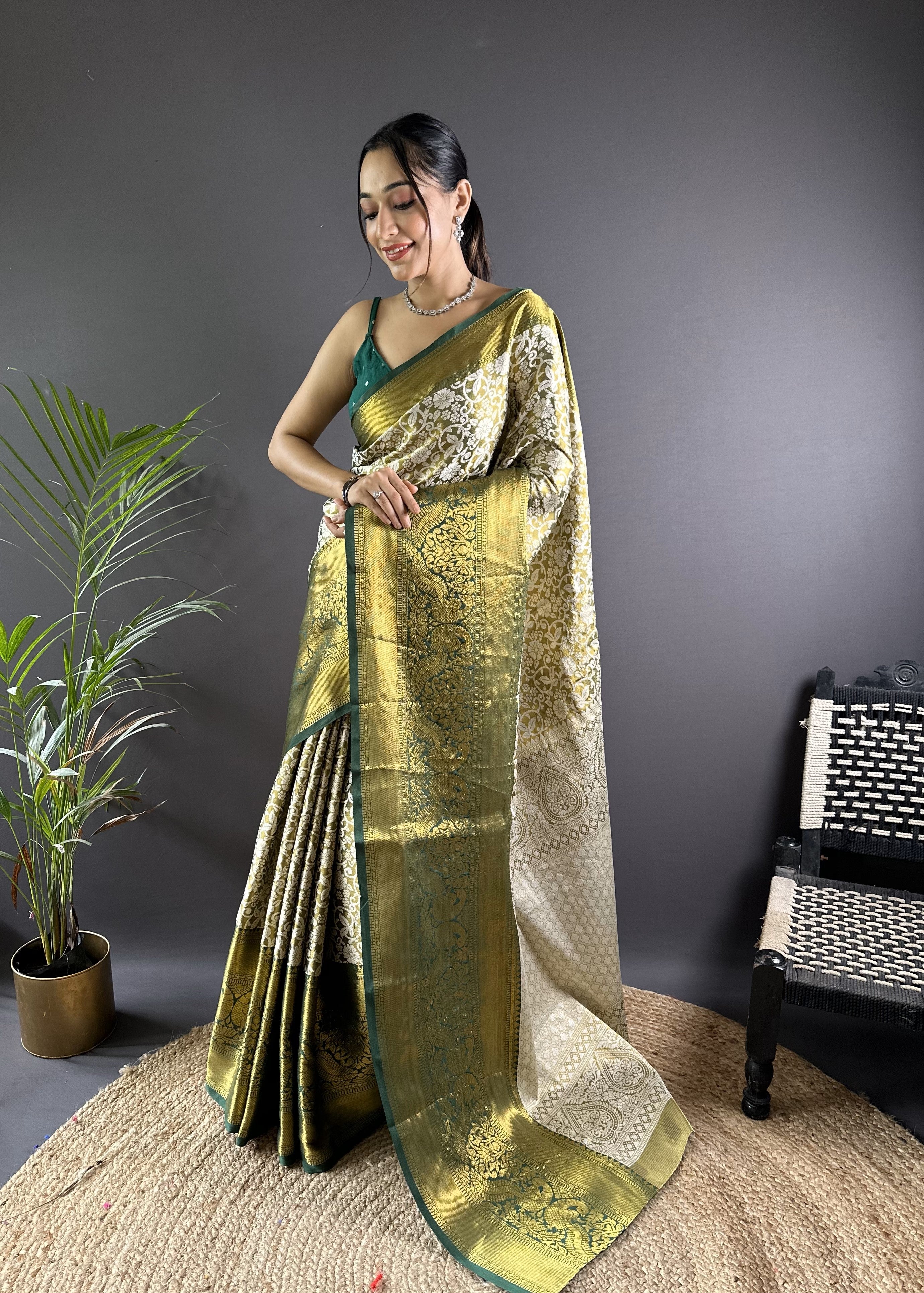 Green Kanjivaram Tissue Silk Saree