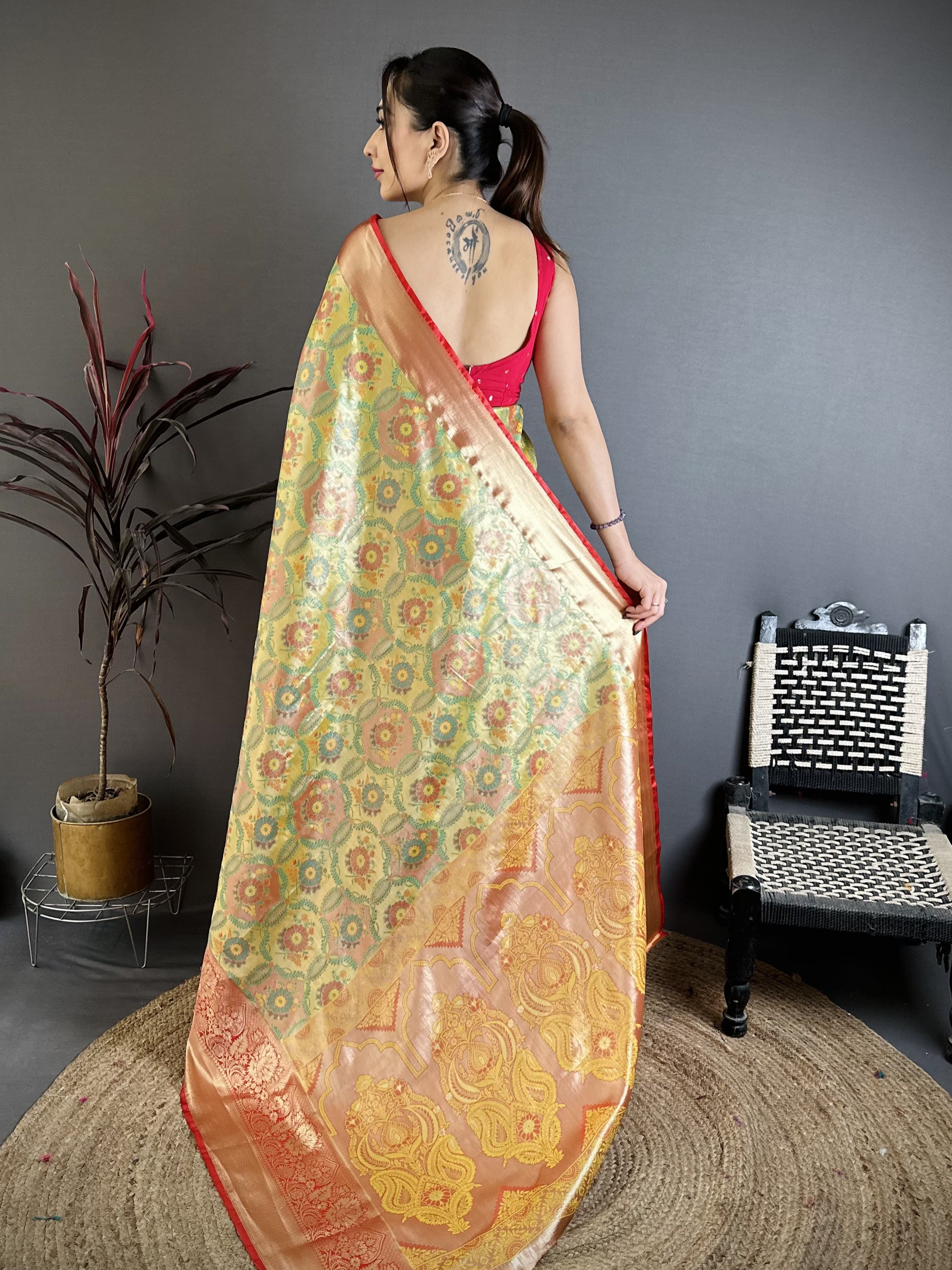 Green & Orange Bridal Kanjivaram Silk Saree