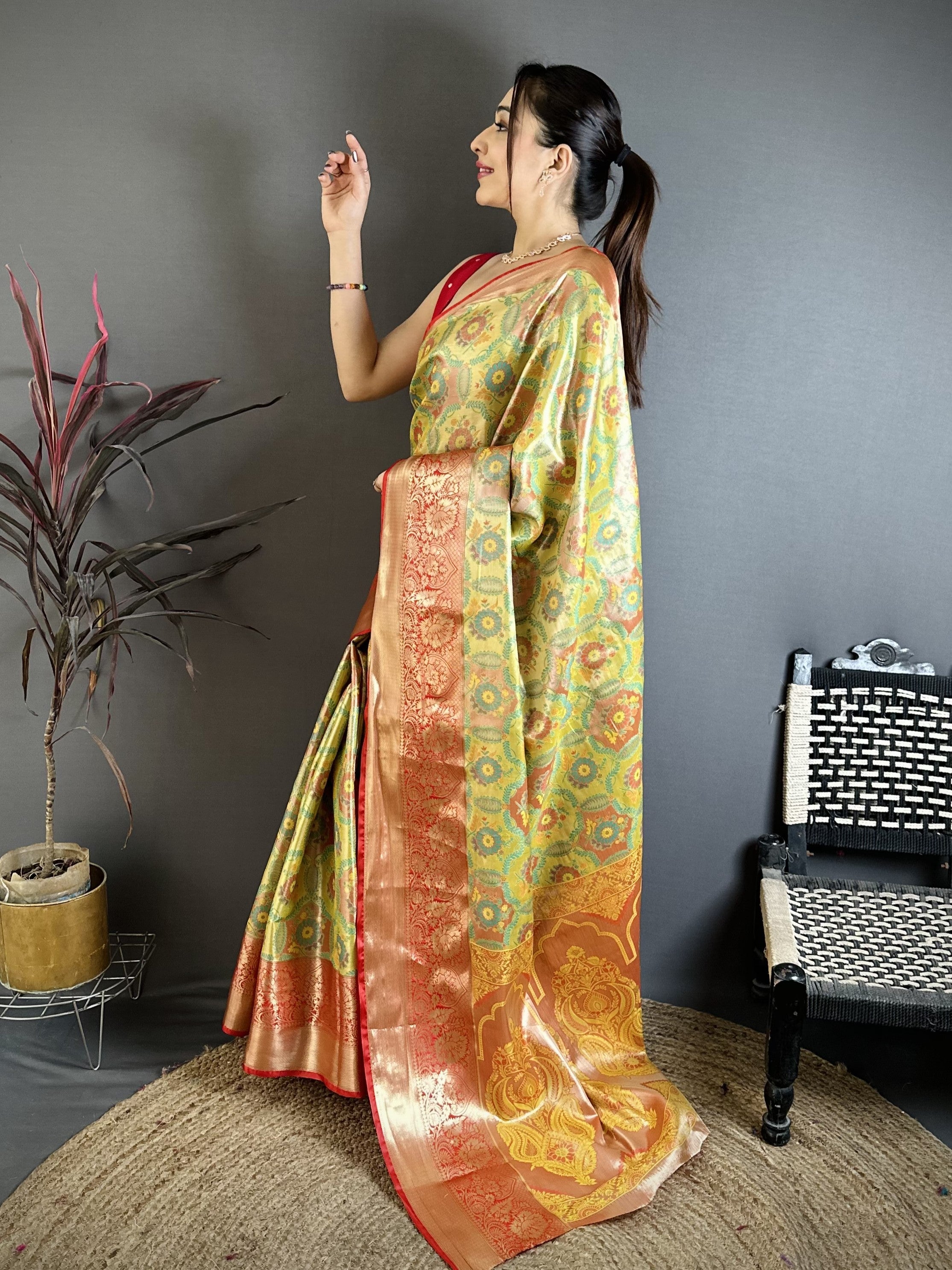 Green & Orange Bridal Kanjivaram Silk Saree