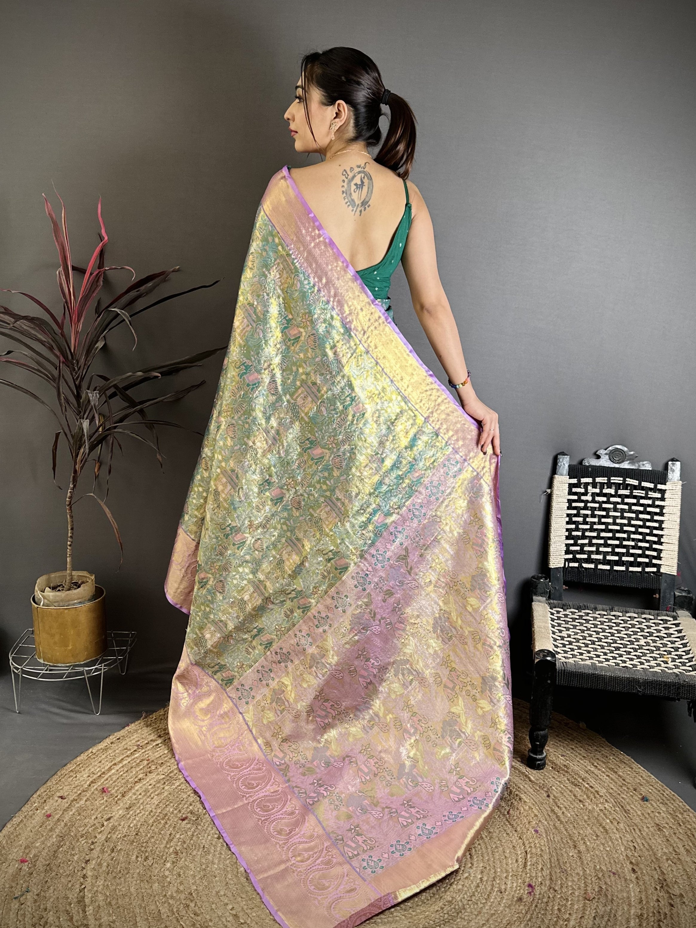 Green & Pink Bridal Kanjivaram Silk Saree
