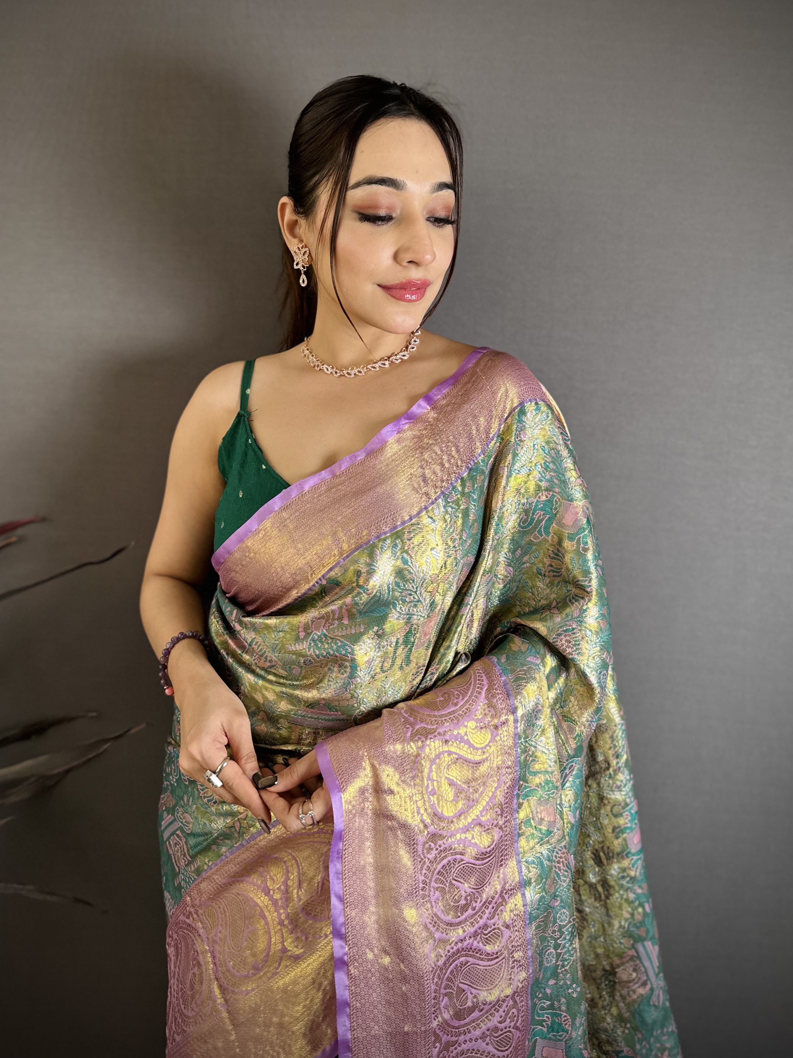 Green & Pink Bridal Kanjivaram Silk Saree