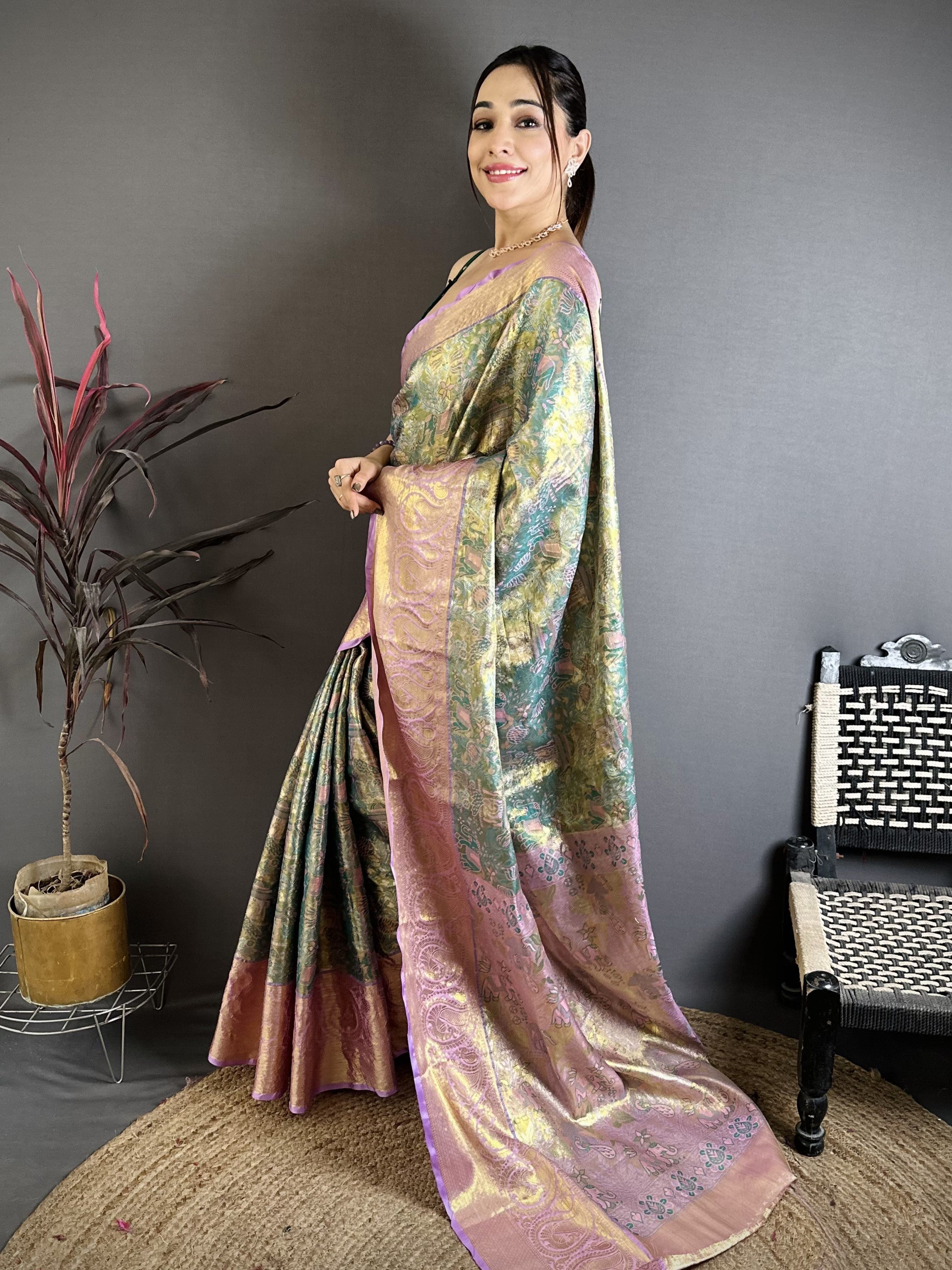Green & Pink Bridal Kanjivaram Silk Saree