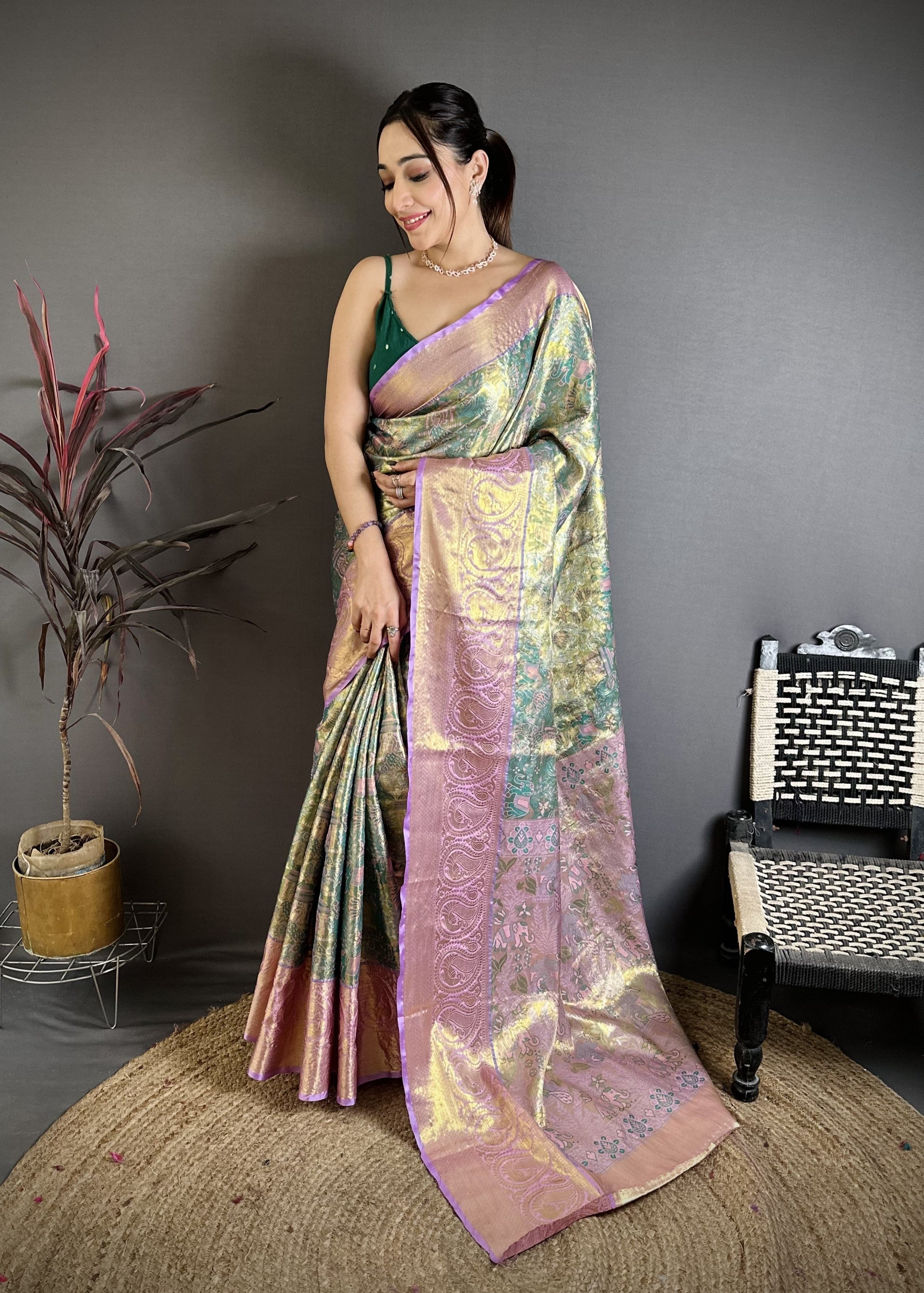 Green & Pink Bridal Kanjivaram Silk Saree