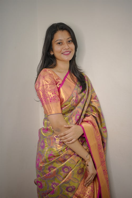 Red Purple Bridal Kanjivaram Semi Silk Saree