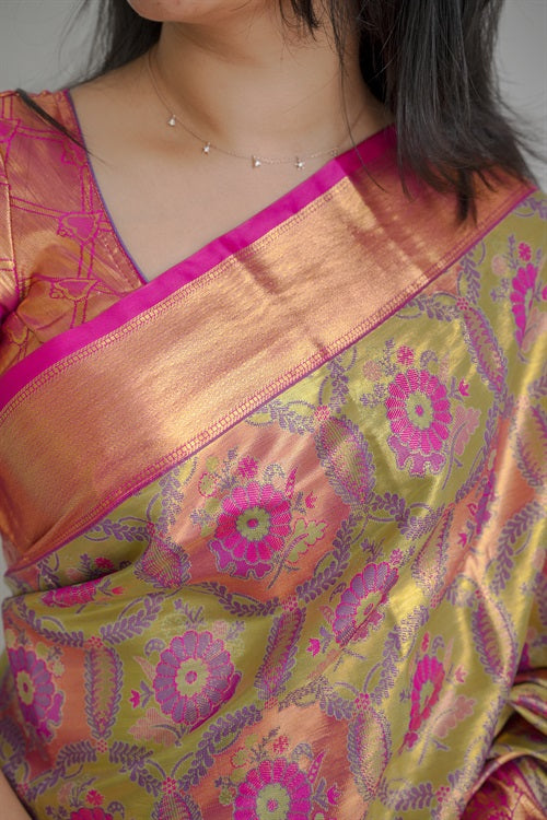 Red Purple Bridal Kanjivaram Semi Silk Saree
