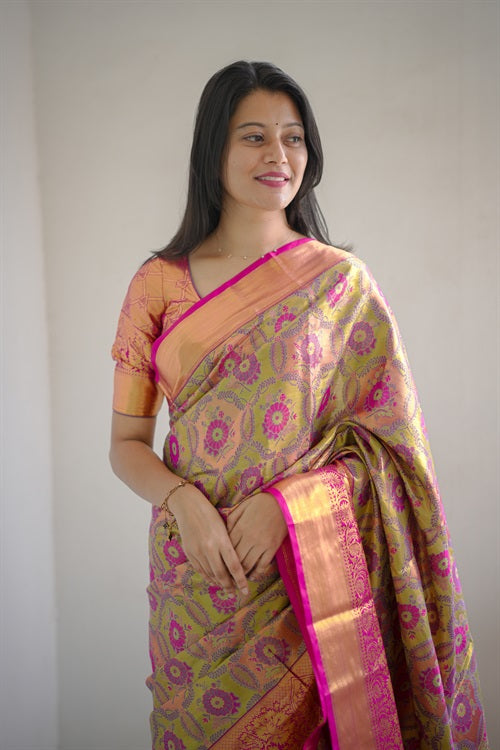 Red Purple Bridal Kanjivaram Semi Silk Saree