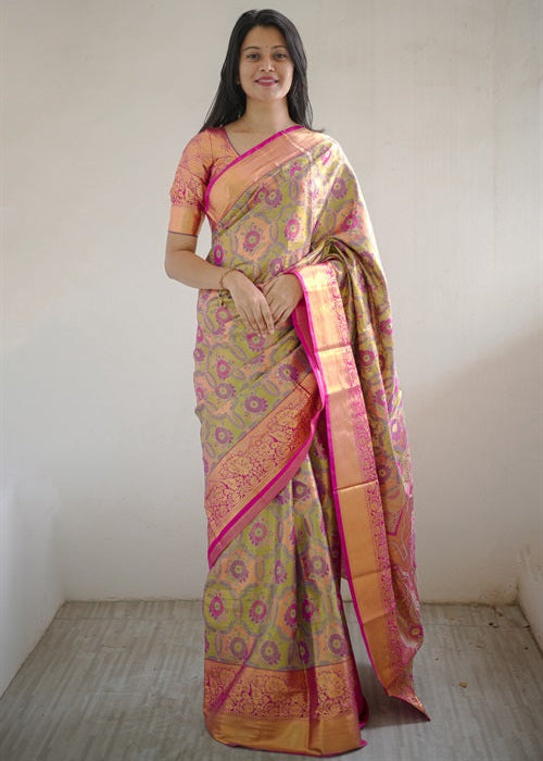 Red Purple Bridal Kanjivaram Semi Silk Saree