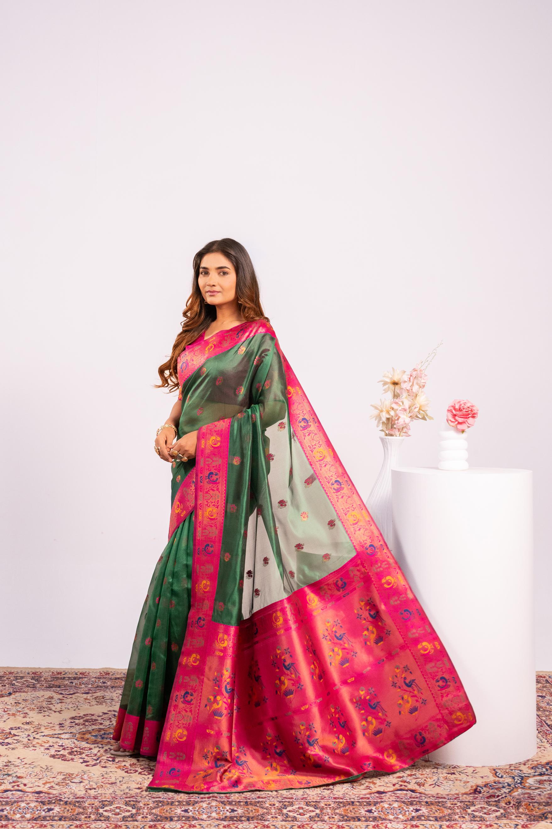 Green Tissue Silk Paithani Saree