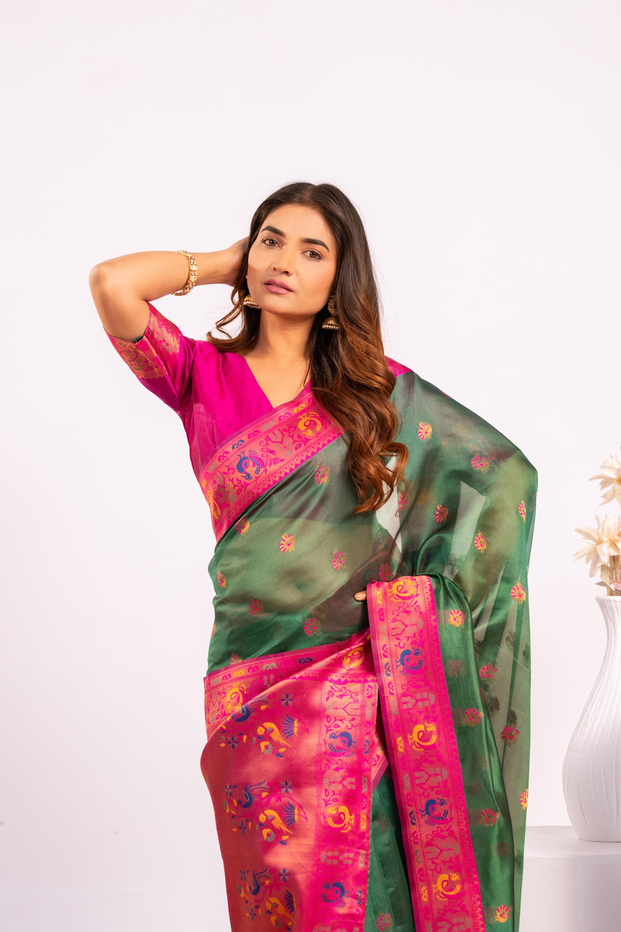 Green Tissue Silk Paithani Saree