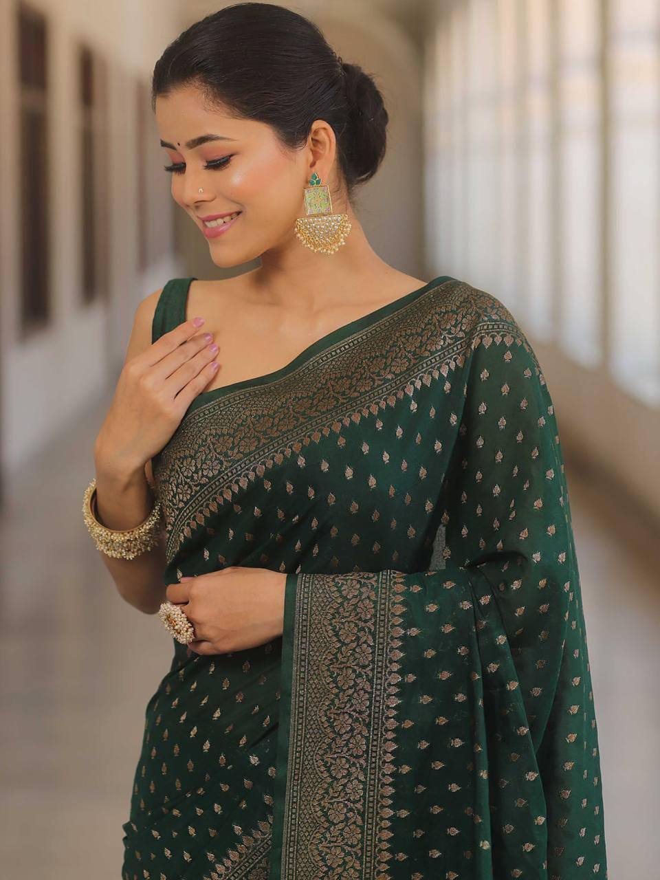 Green Traditional Lichi Silk Saree