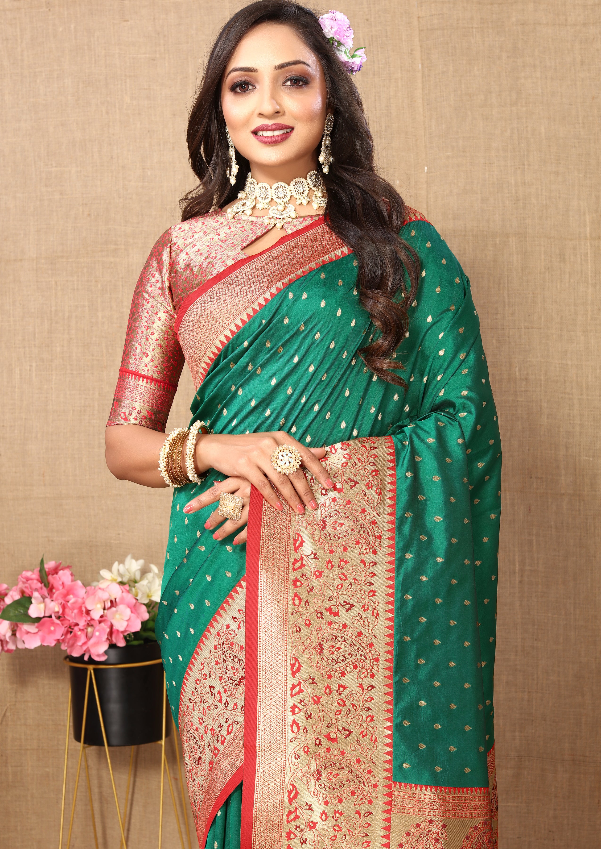 Green Wedding Wear Soft Silk Saree