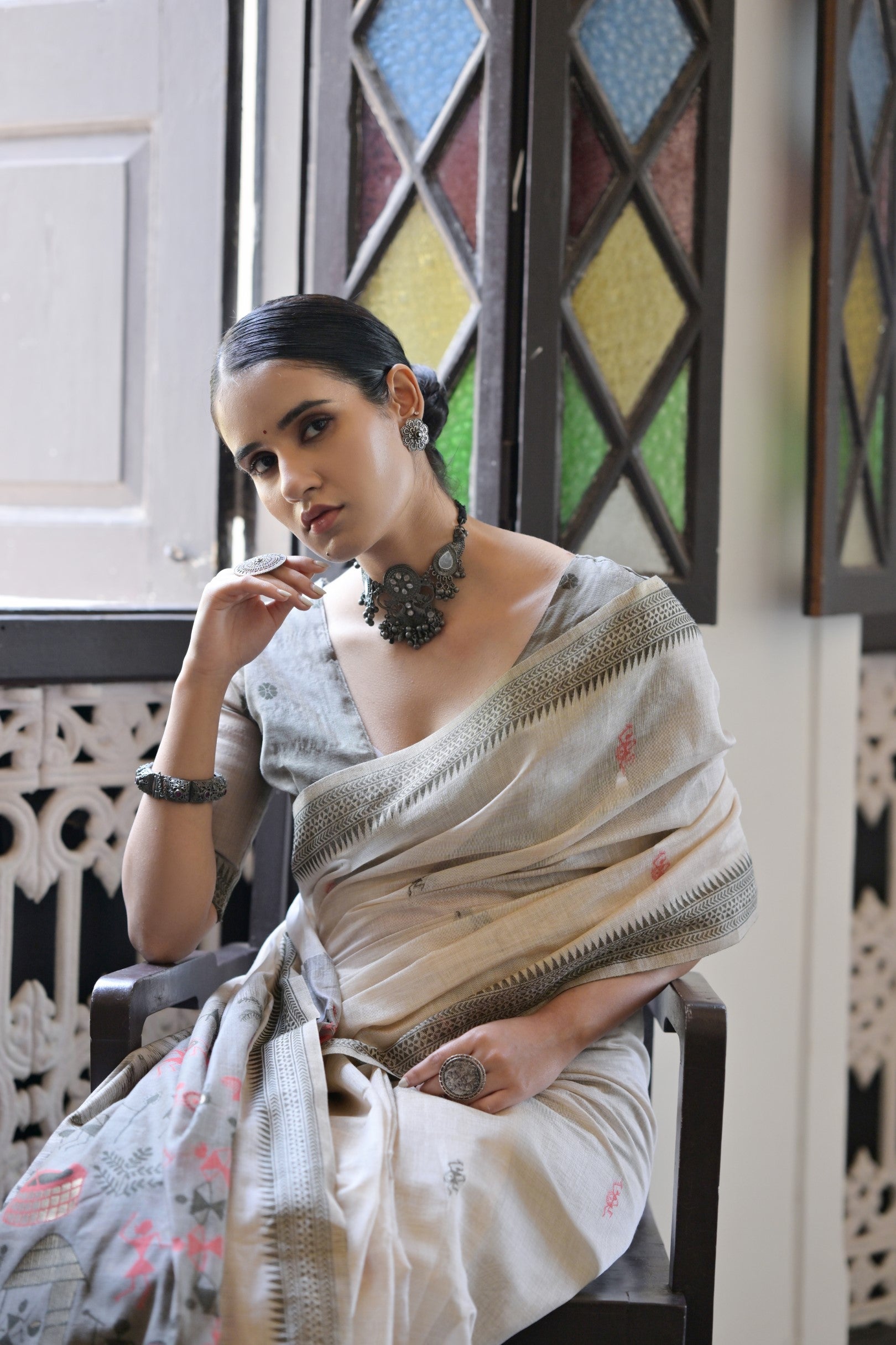 Grey Muga Cotton Saree
