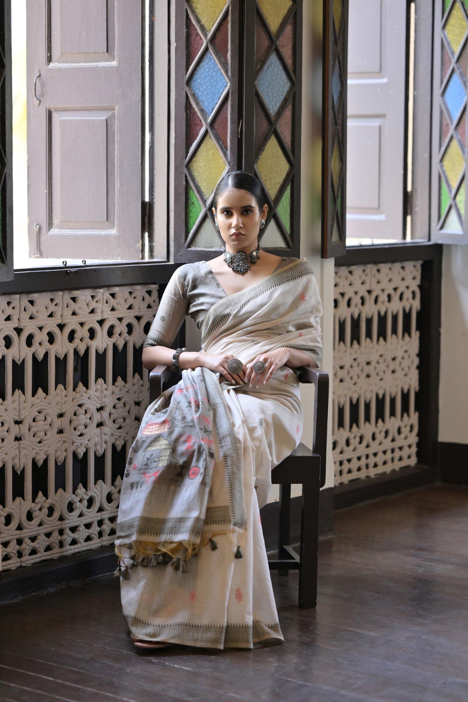 Grey Muga Cotton Saree