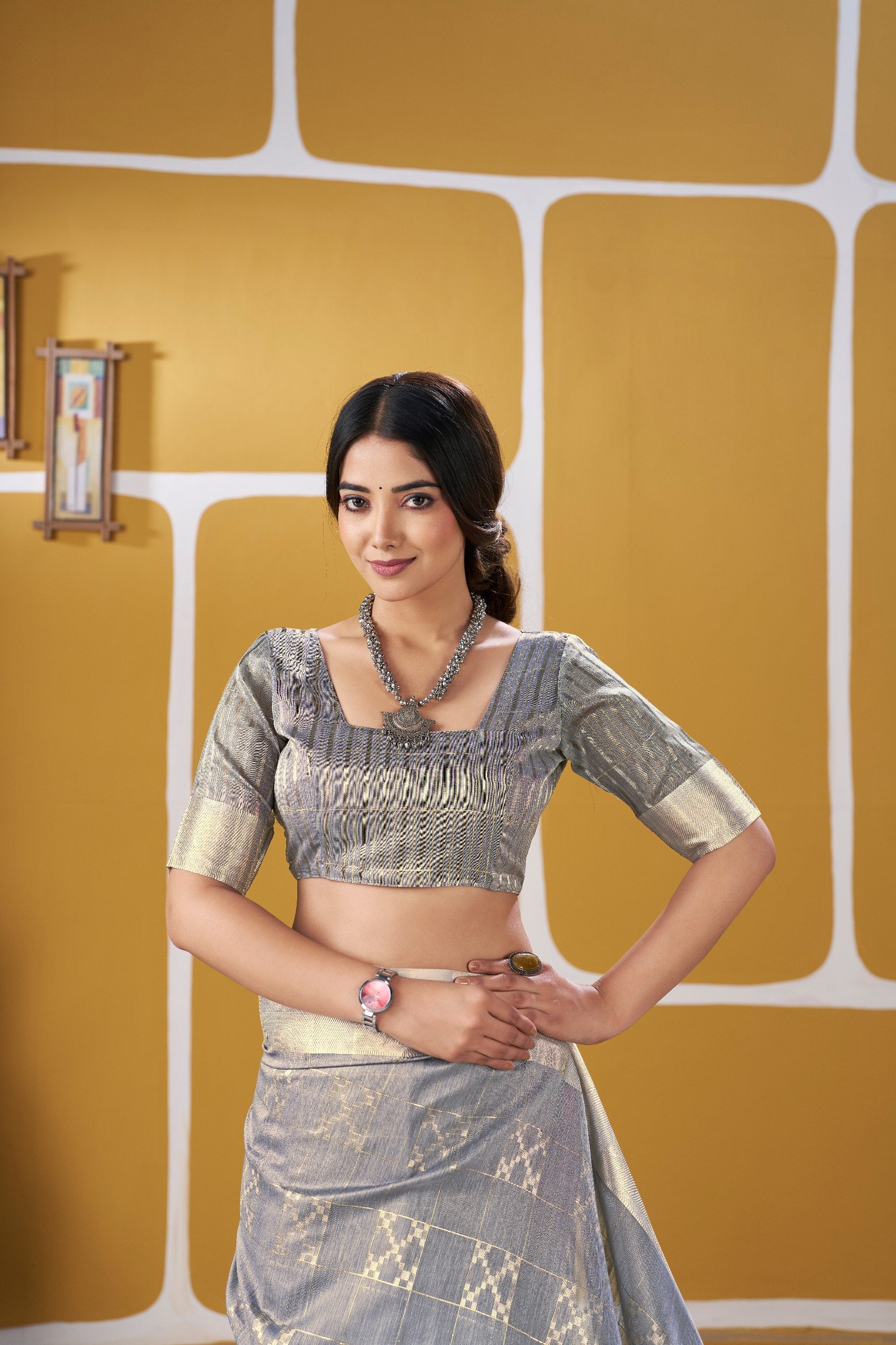 Gray Soft Linen Cotton Silk Saree