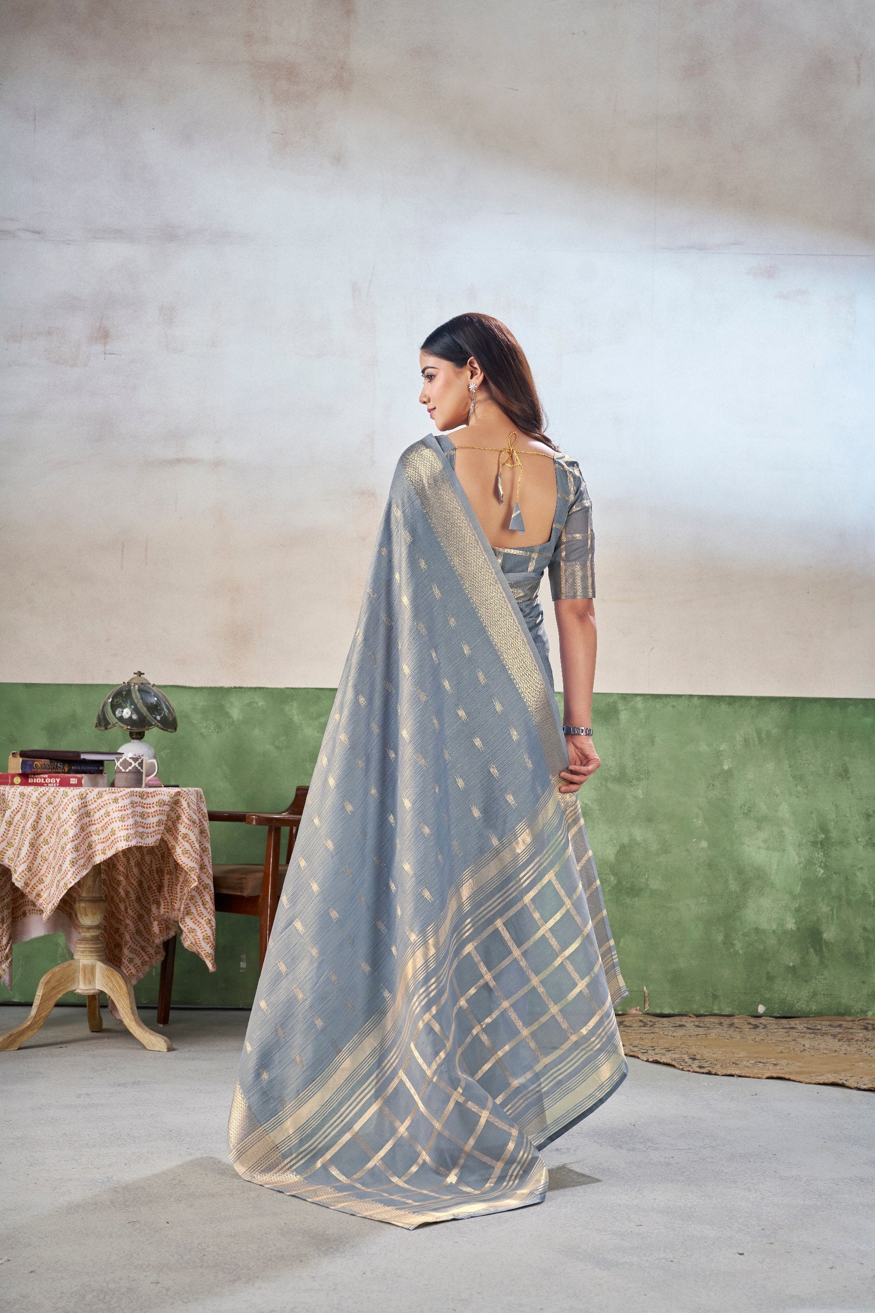 Grey Soft Linen Cotton Silk Saree